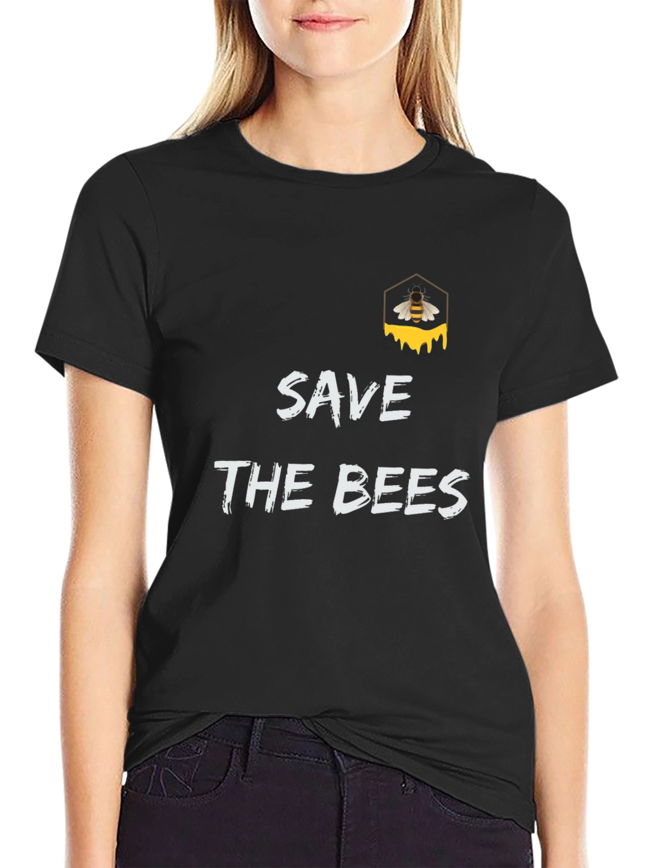 Save The Bees Graphic Tee - Black Cotton T-Shirt