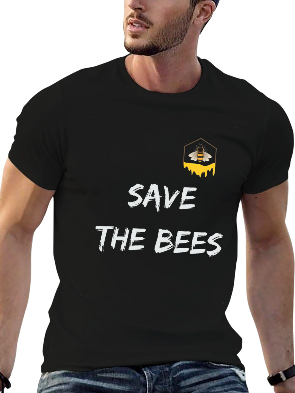 Save The Bees Graphic Tee - Black Cotton T-Shirt