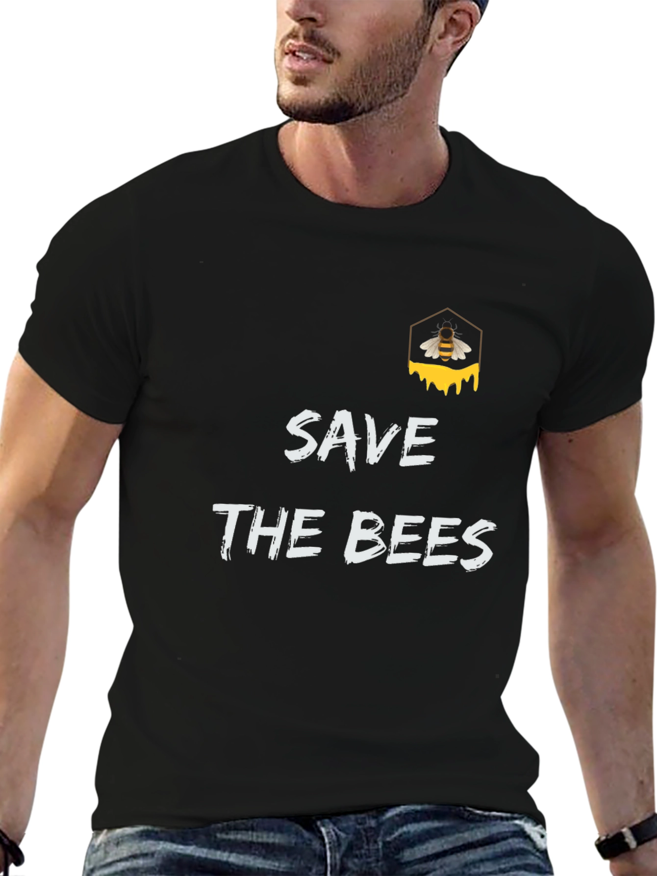 Save The Bees Graphic Tee - Black Cotton T-Shirt