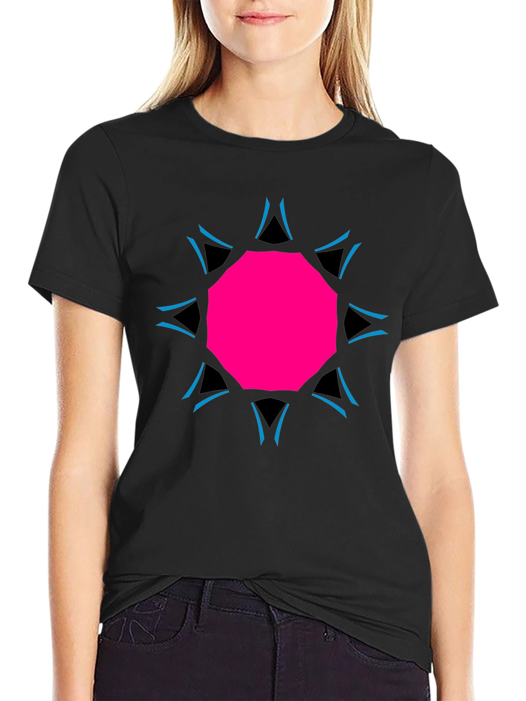 Geometric Print Black Tee