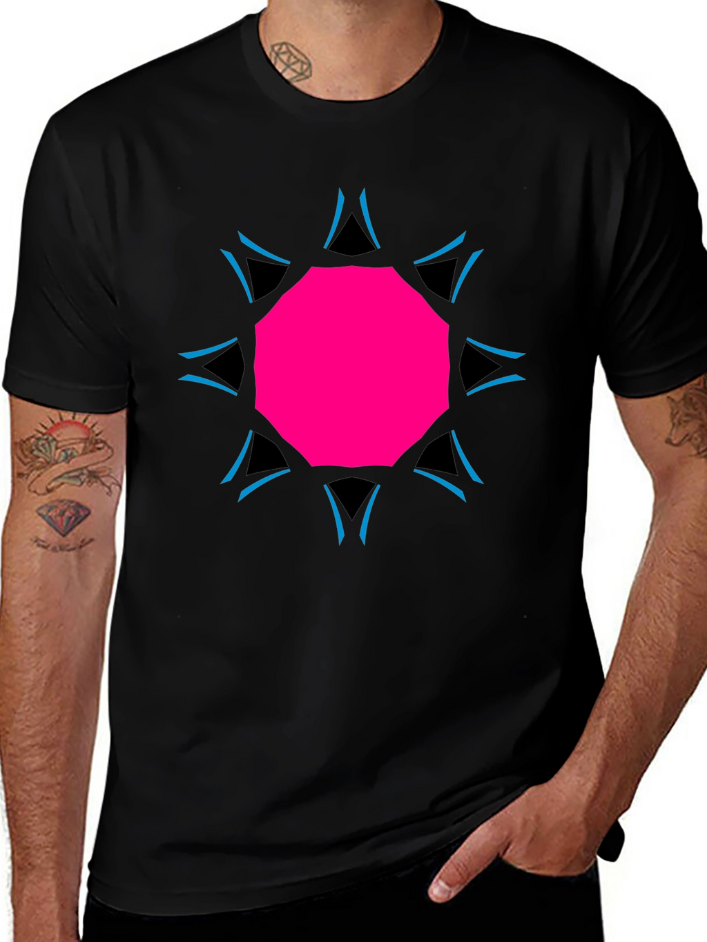 Geometric Print Black Tee