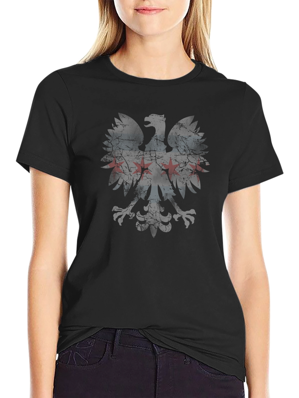 Chicago Flag Eagle Black T-Shirt