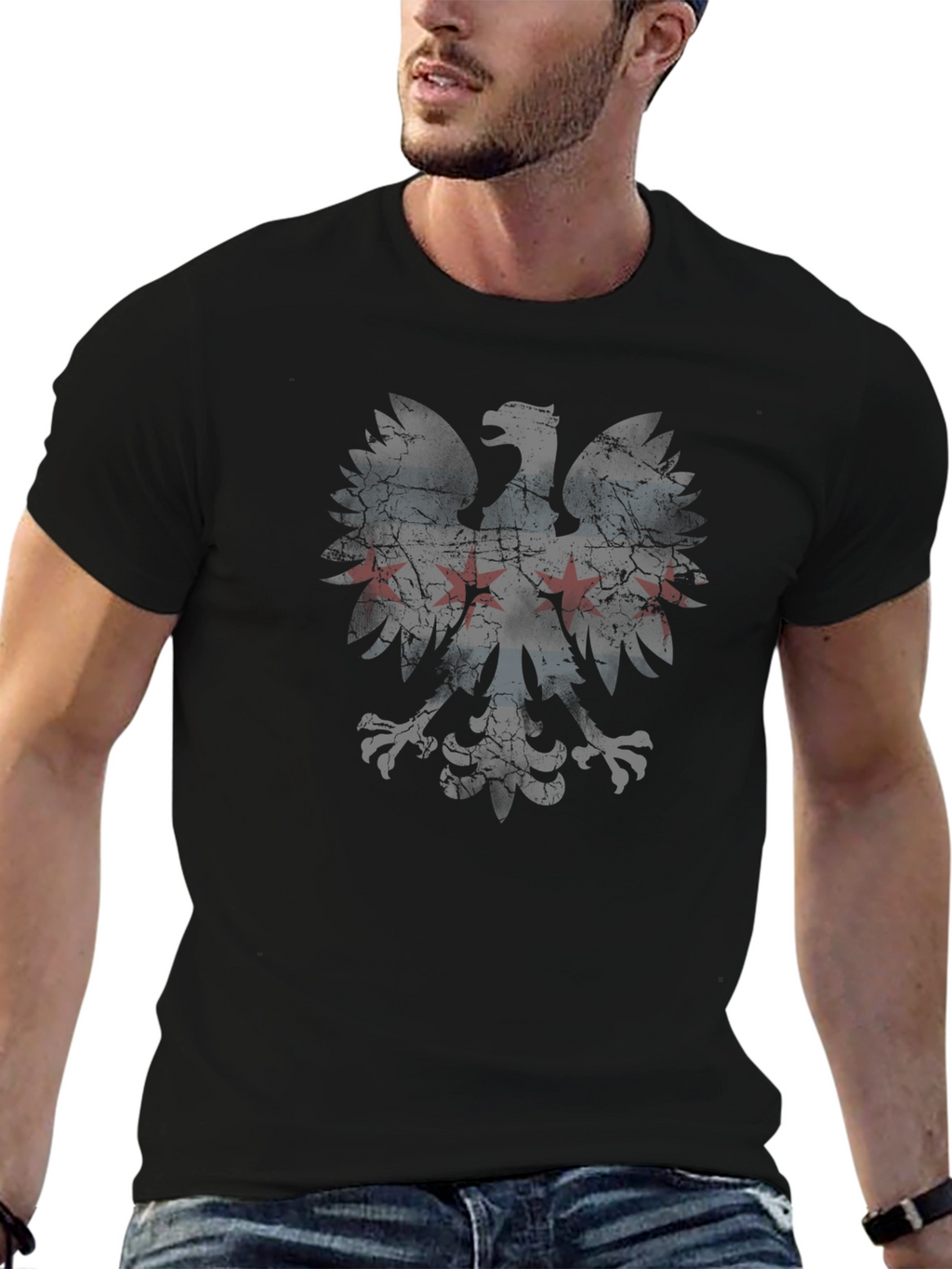 Chicago Flag Eagle Black T-Shirt