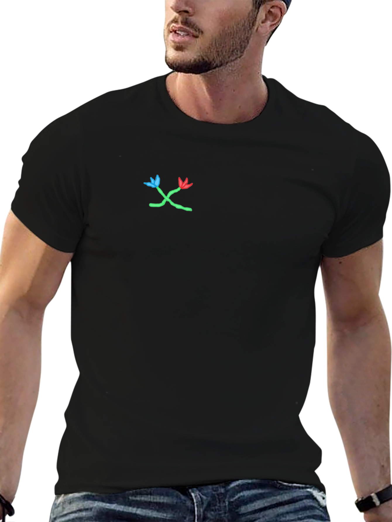 Black T-Shirt with Floral Design
