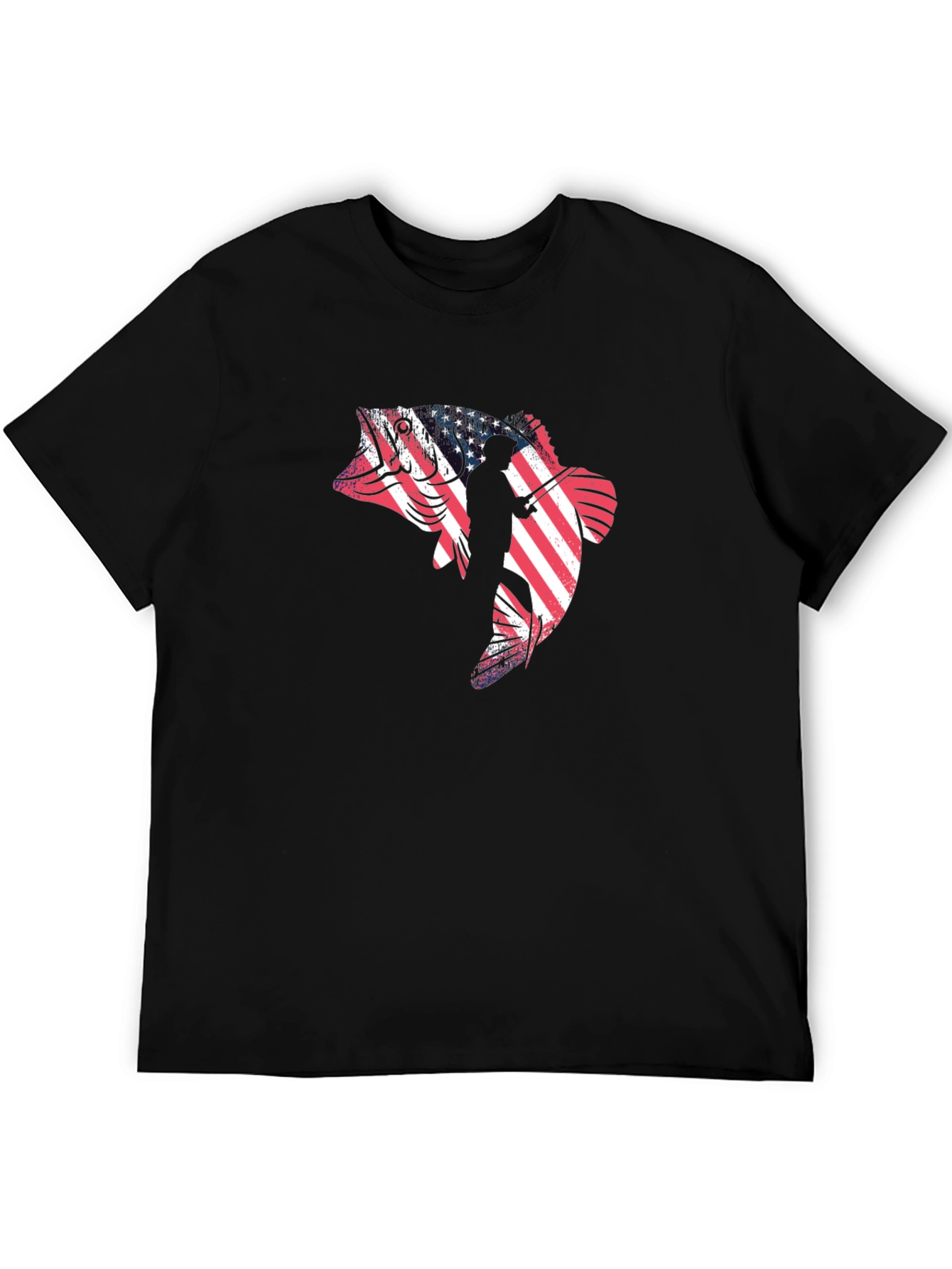 American Fish Angler Black Graphic Tee