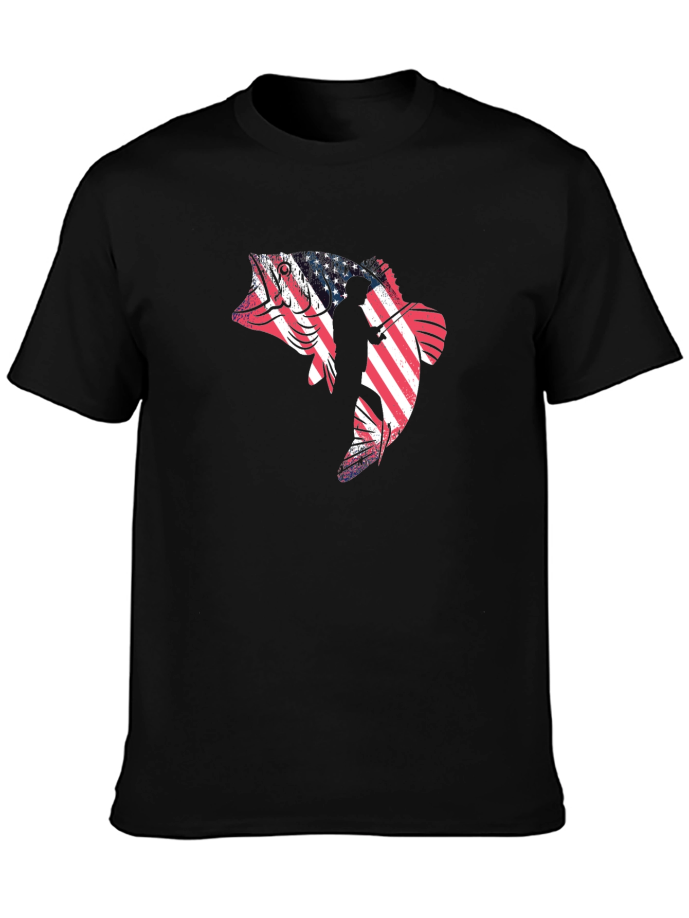 American Fish Angler Black Graphic Tee
