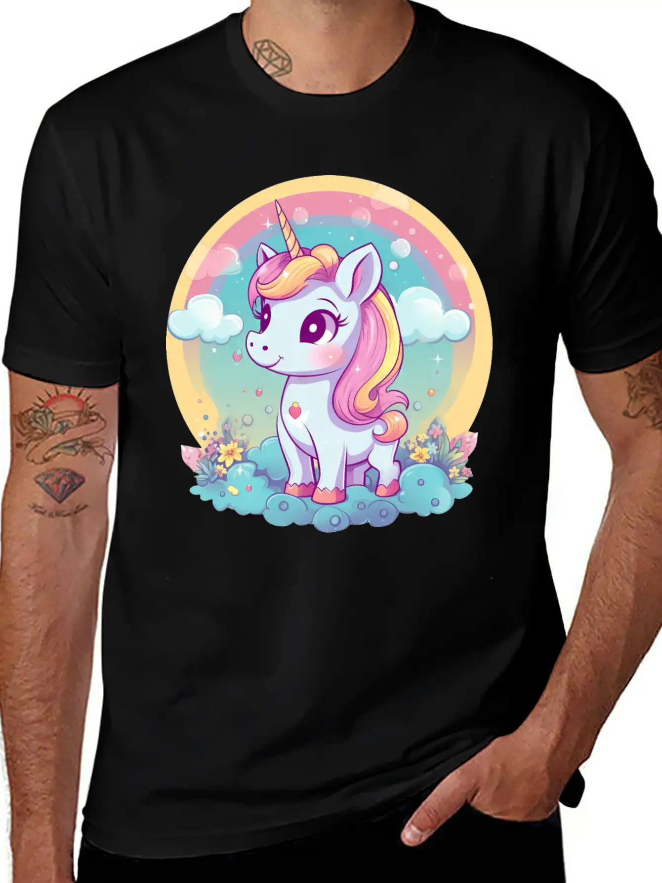 Unicorn Rainbow Sunset Essential Cotton Tee For Daily Outfits – Unisex Style