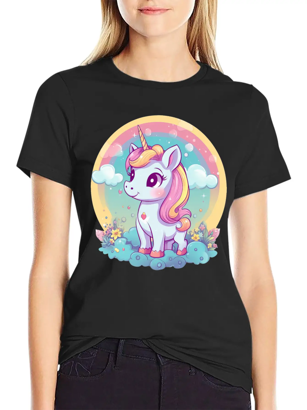 Unicorn Rainbow Sunset Essential Cotton Tee For Daily Outfits – Unisex Style