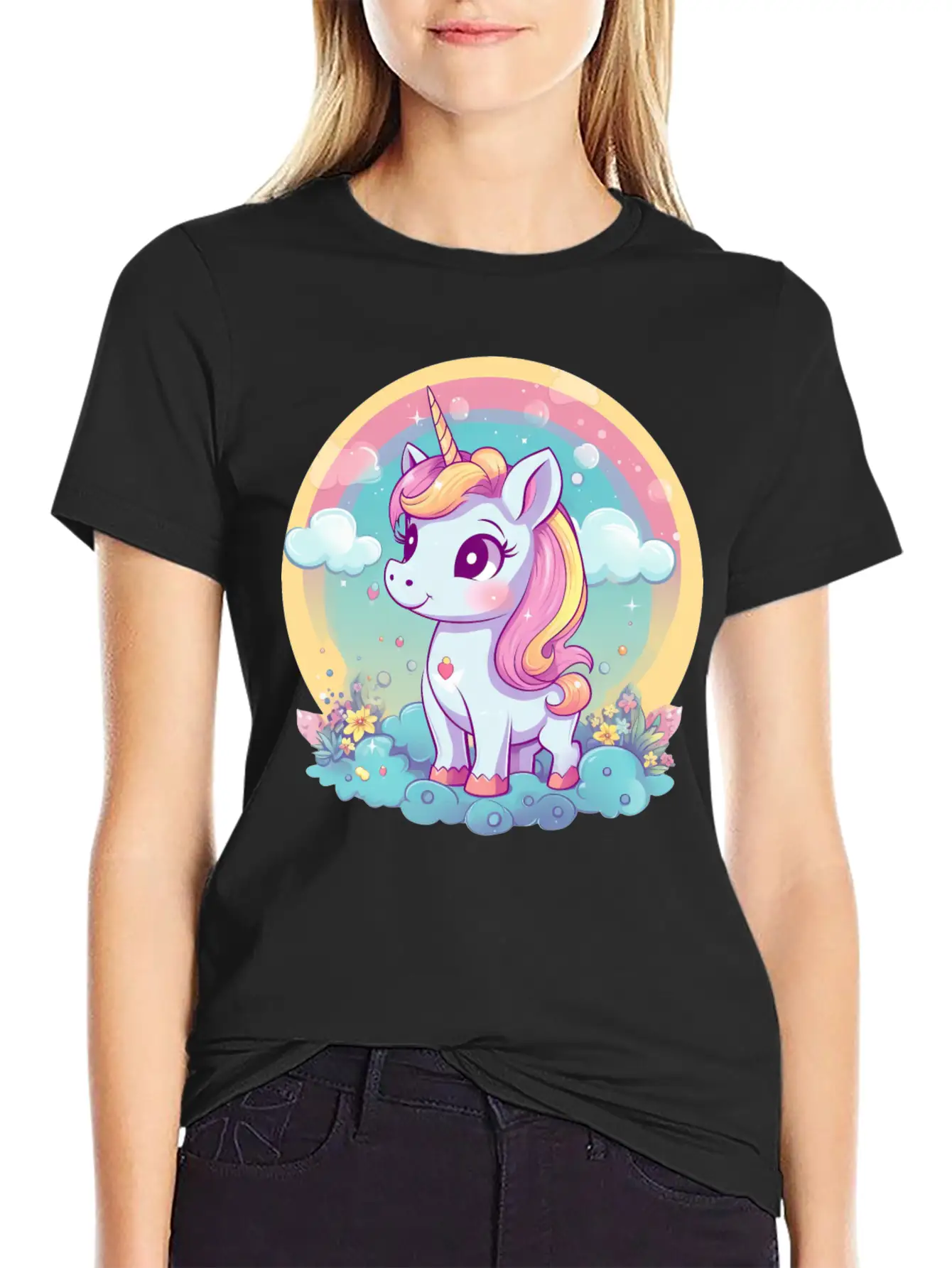 Unicorn Rainbow Sunset Essential Cotton Tee For Daily Outfits – Unisex Style
