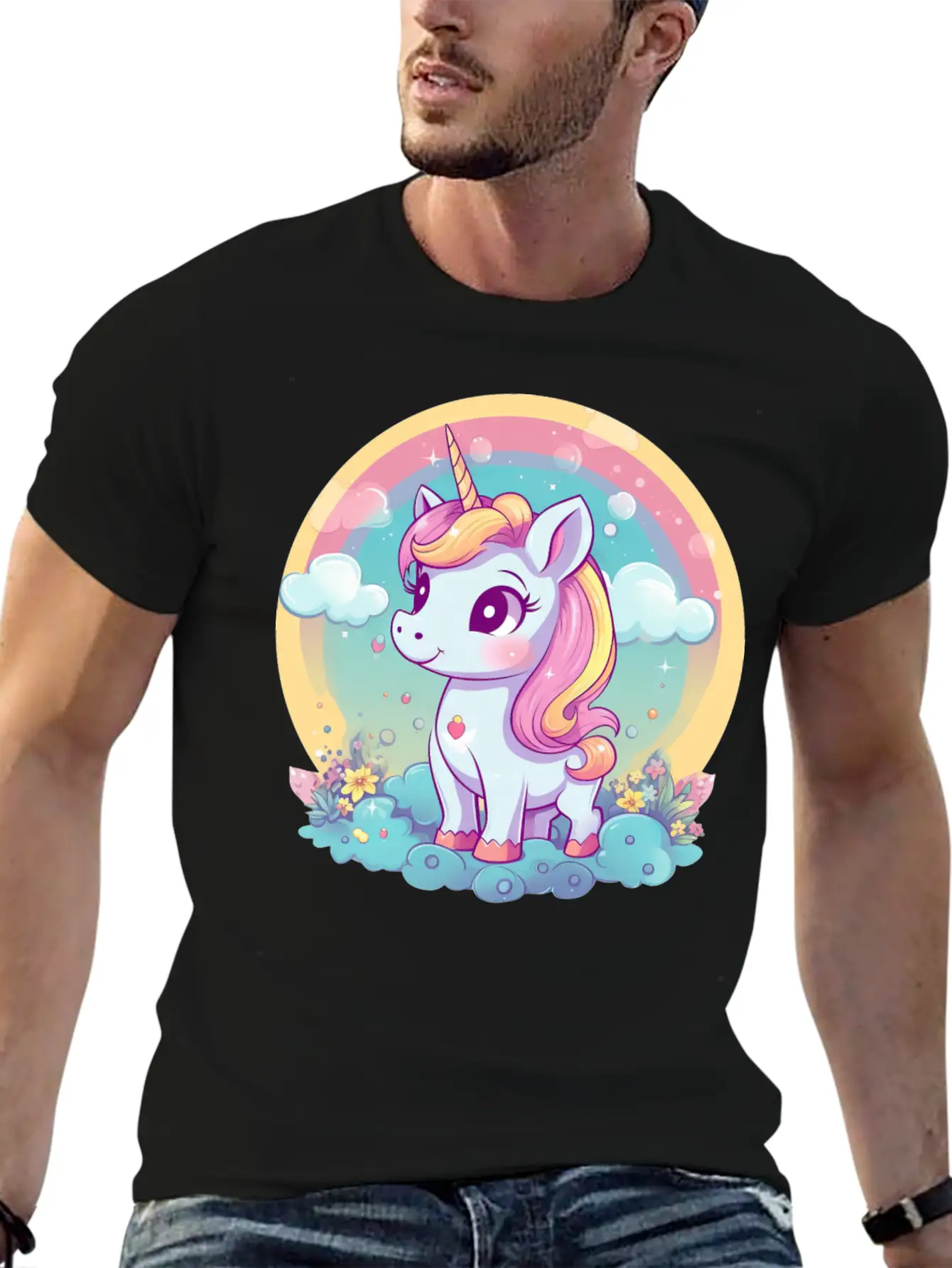 Unicorn Rainbow Sunset Essential Cotton Tee For Daily Outfits – Unisex Style