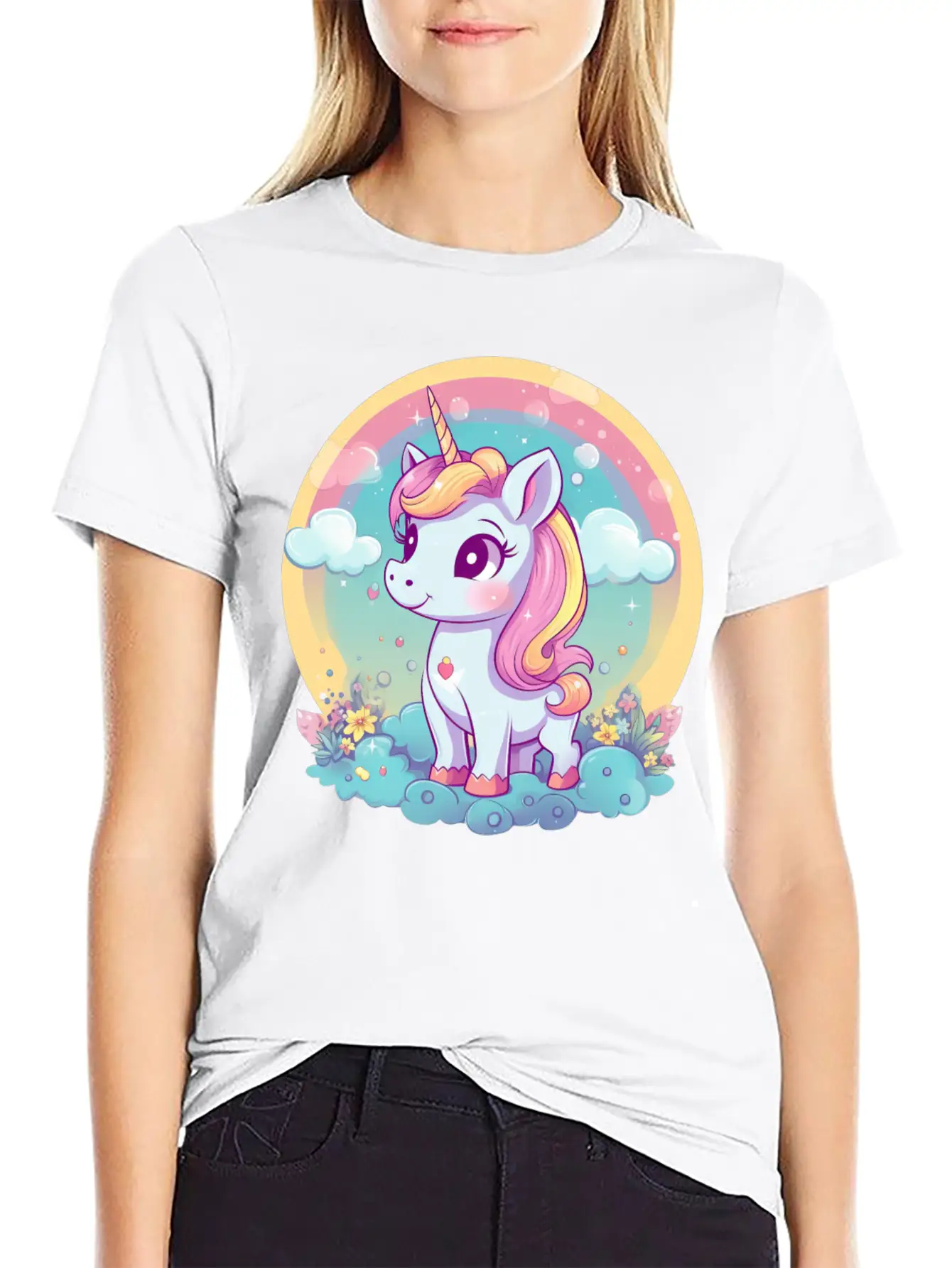 Unicorn Rainbow Sunset Essential Cotton Tee For Daily Outfits – Unisex Style