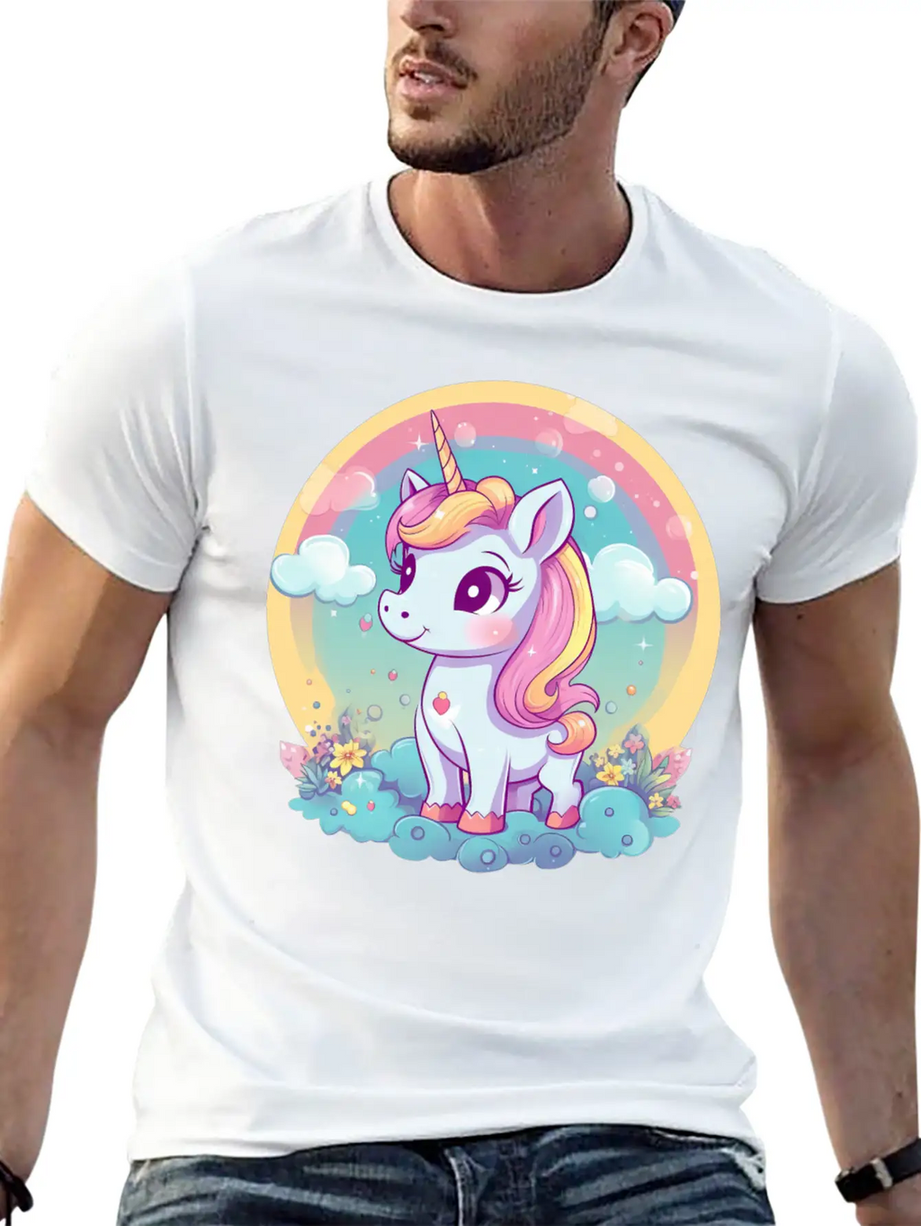 Unicorn Rainbow Sunset Essential Cotton Tee For Daily Outfits – Unisex Style