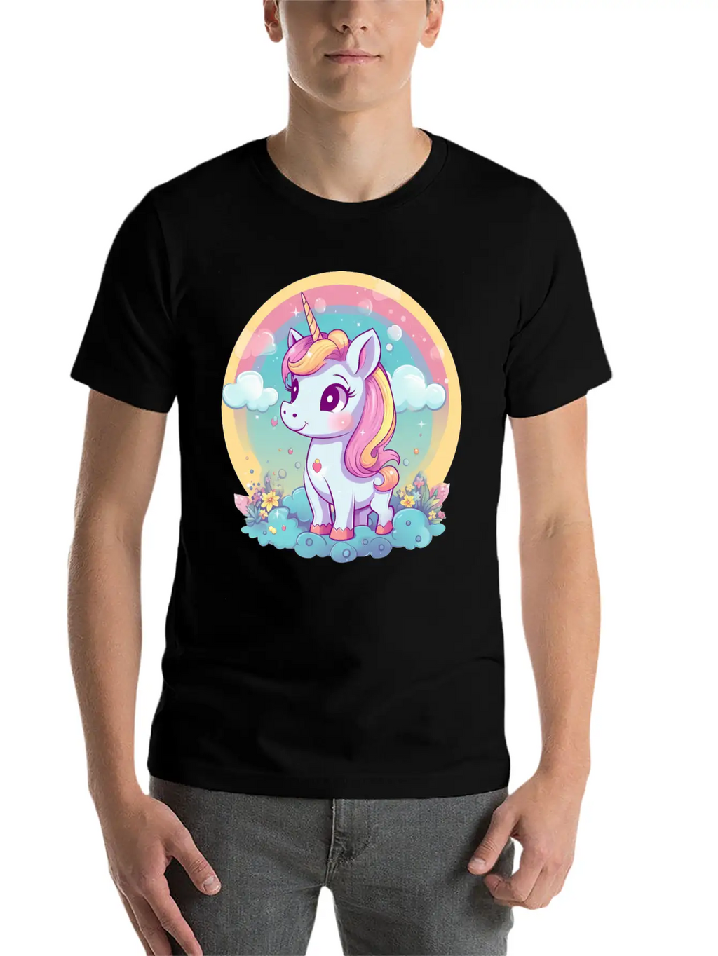 Unicorn Rainbow Sunset Essential Cotton Tee For Daily Outfits – Unisex Style