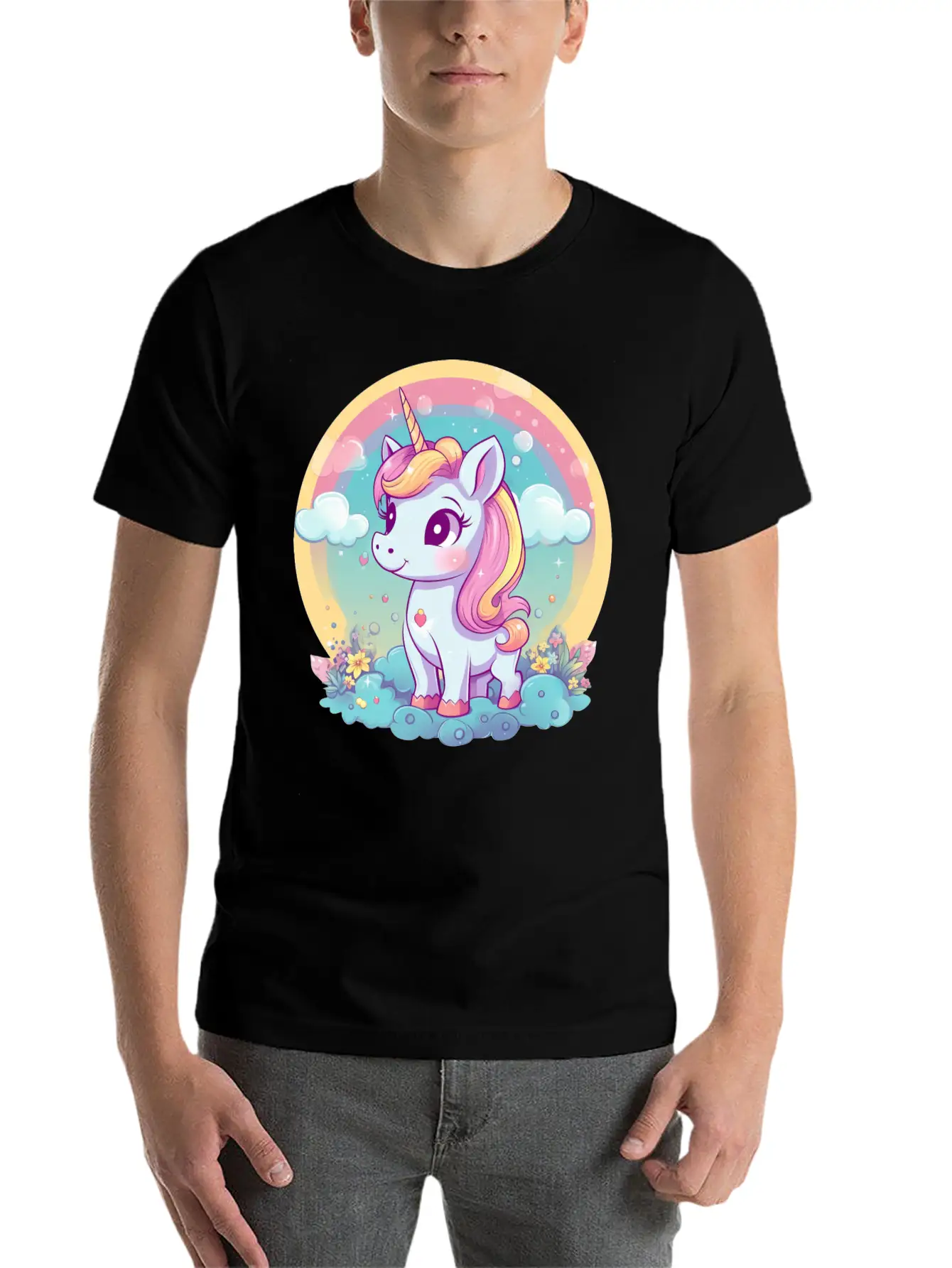 Unicorn Rainbow Sunset Essential Cotton Tee For Daily Outfits – Unisex Style