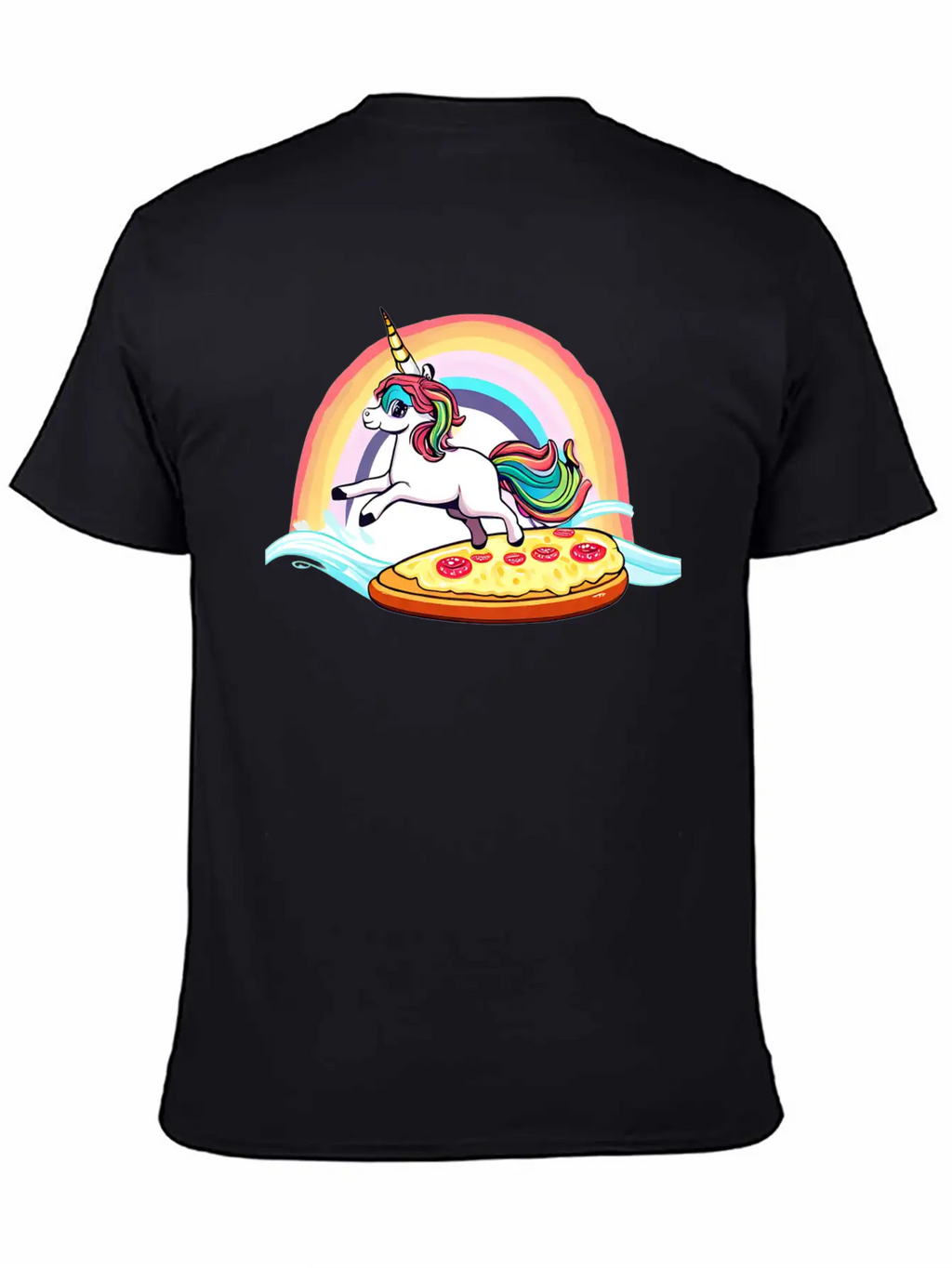 Unicorn Surfs For Pizza With Rainbow Breathable Soft Cotton T-Shirt – Timeless Casual Look