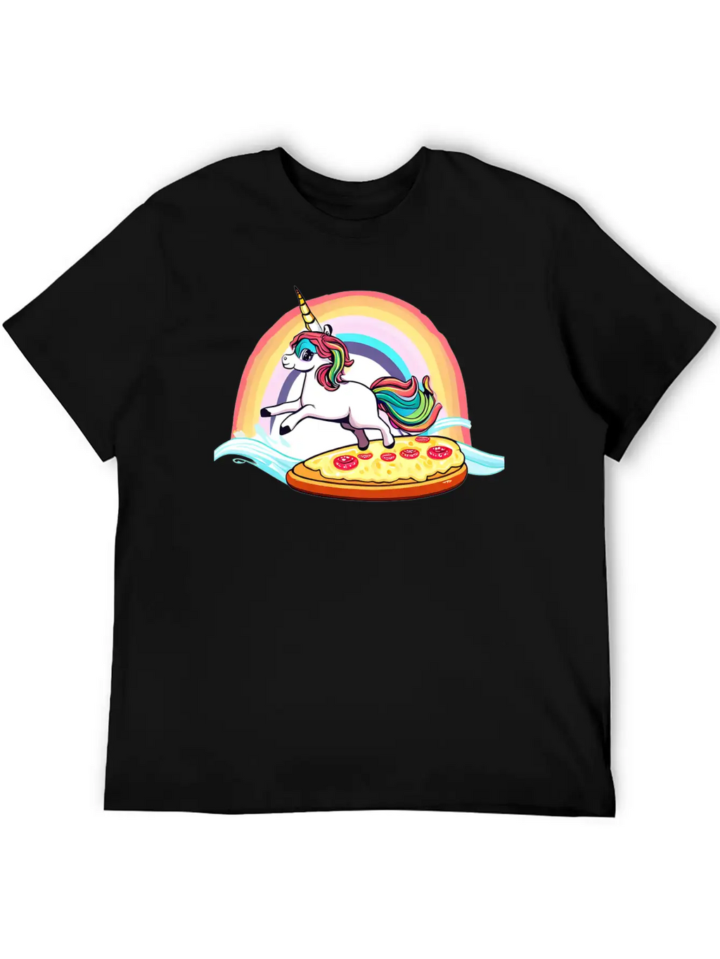 Unicorn Surfs For Pizza With Rainbow Breathable Soft Cotton T-Shirt – Timeless Casual Look