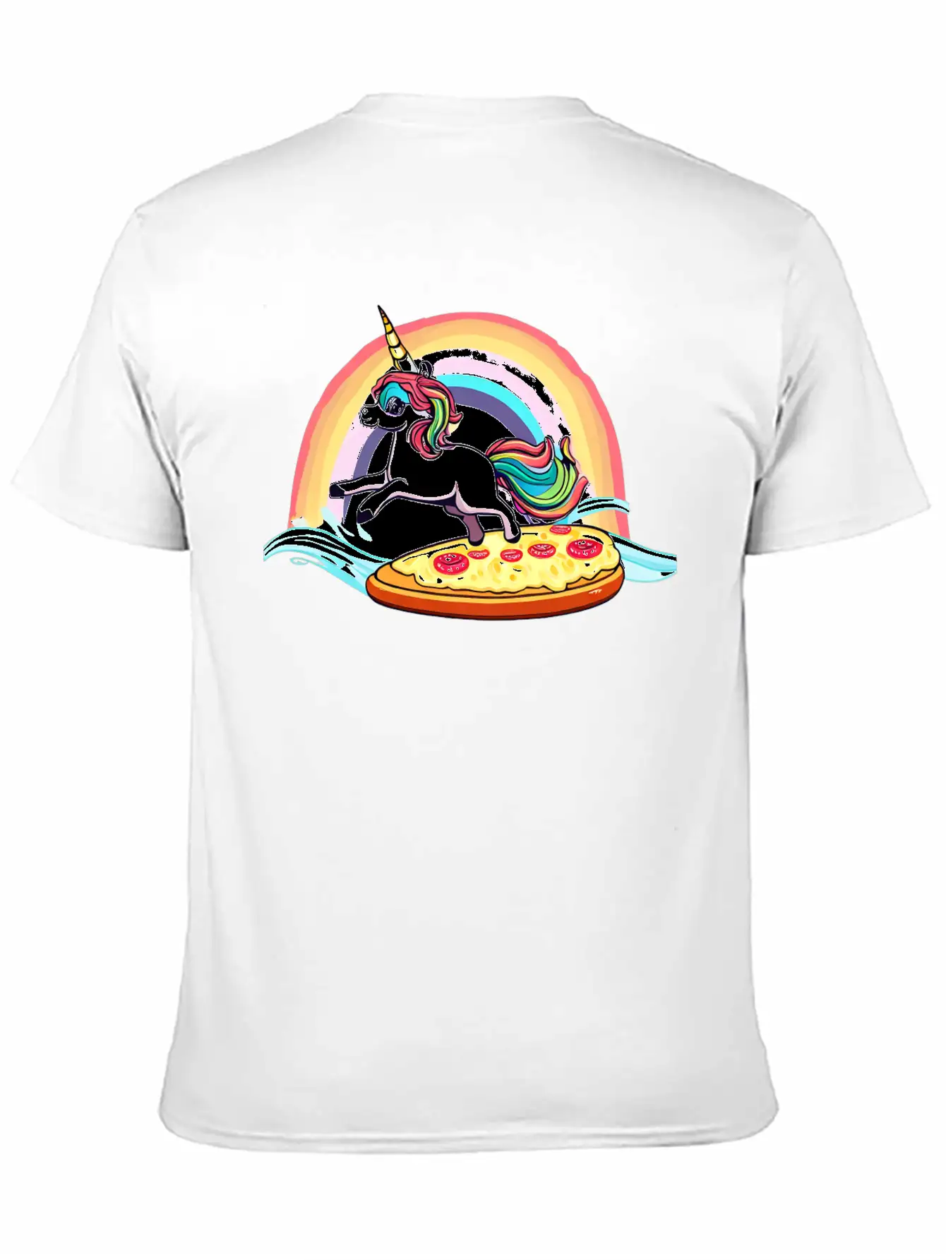 Unicorn Surfs For Pizza With Rainbow Breathable Soft Cotton T-Shirt – Timeless Casual Look