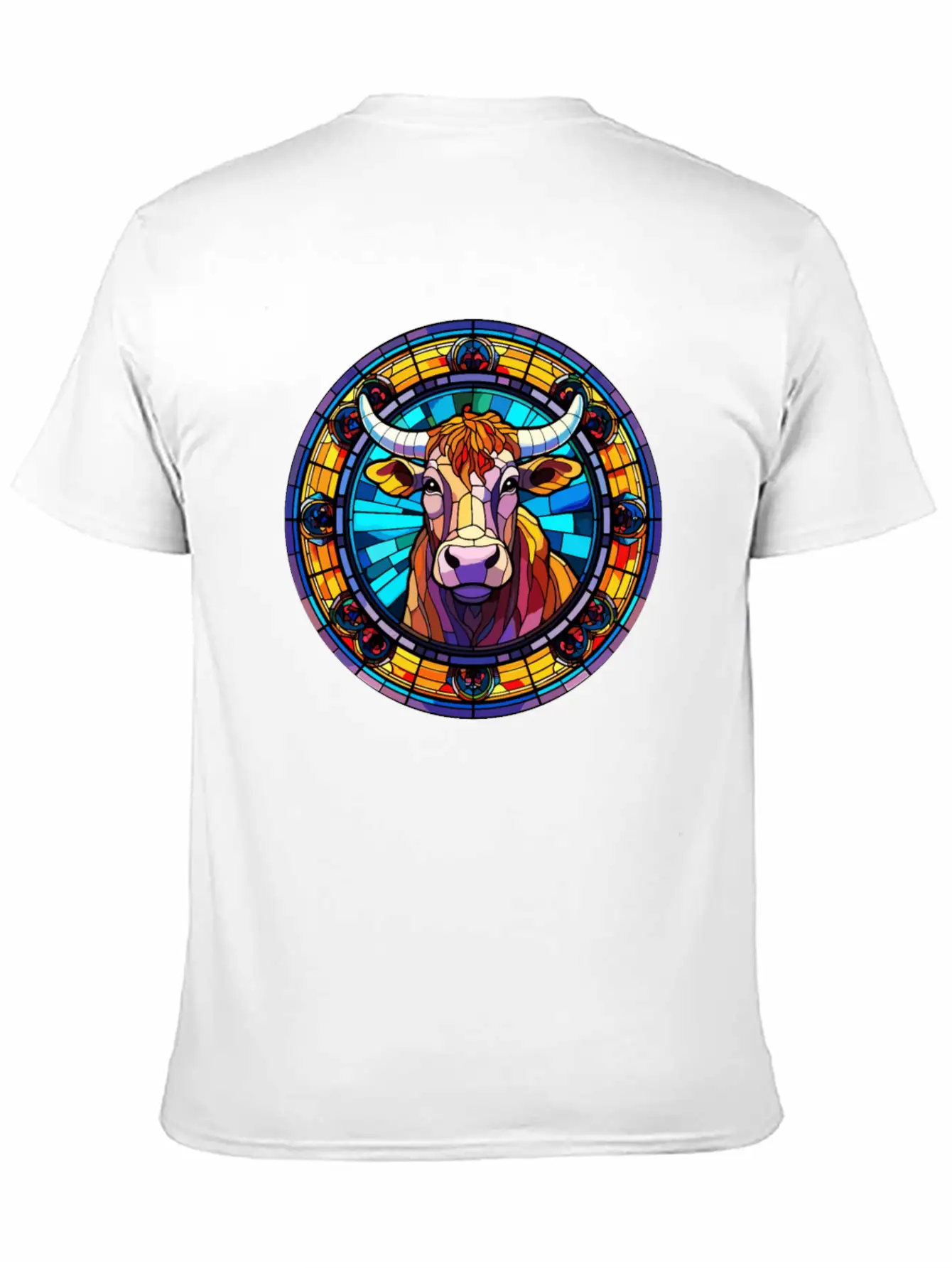 Unique Cow Art Design - Stained Glass Art Relaxed Everyday Tee – Lightweight And Durable Cotton