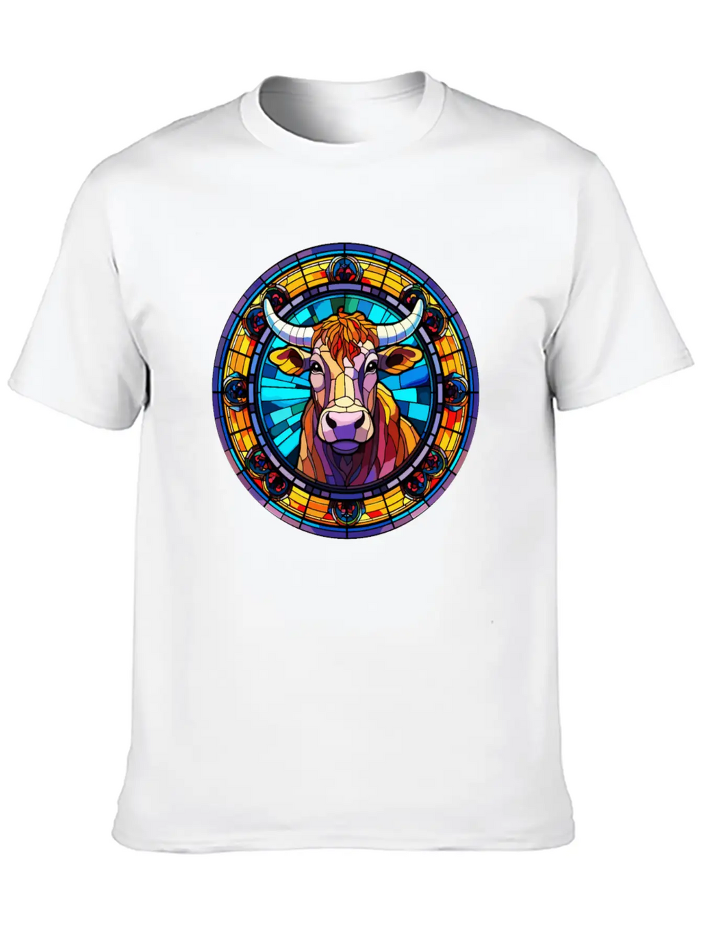 Unique Cow Art Design - Stained Glass Art Relaxed Everyday Tee – Lightweight And Durable Cotton