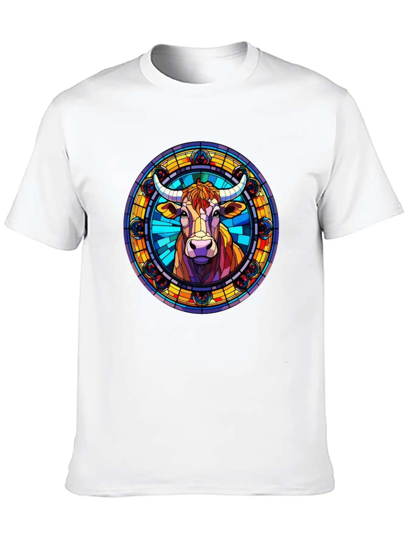 Unique Cow Art Design - Stained Glass Art Relaxed Everyday Tee – Lightweight And Durable Cotton