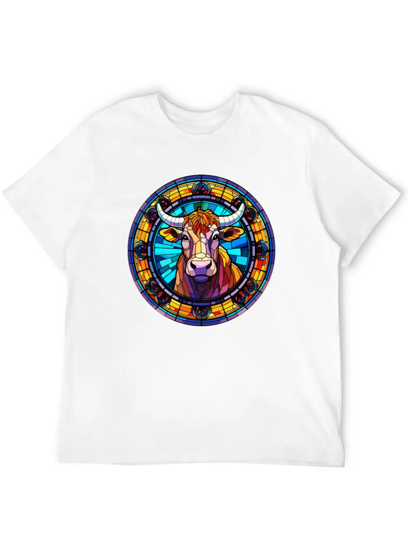 Unique Cow Art Design - Stained Glass Art Relaxed Everyday Tee – Lightweight And Durable Cotton