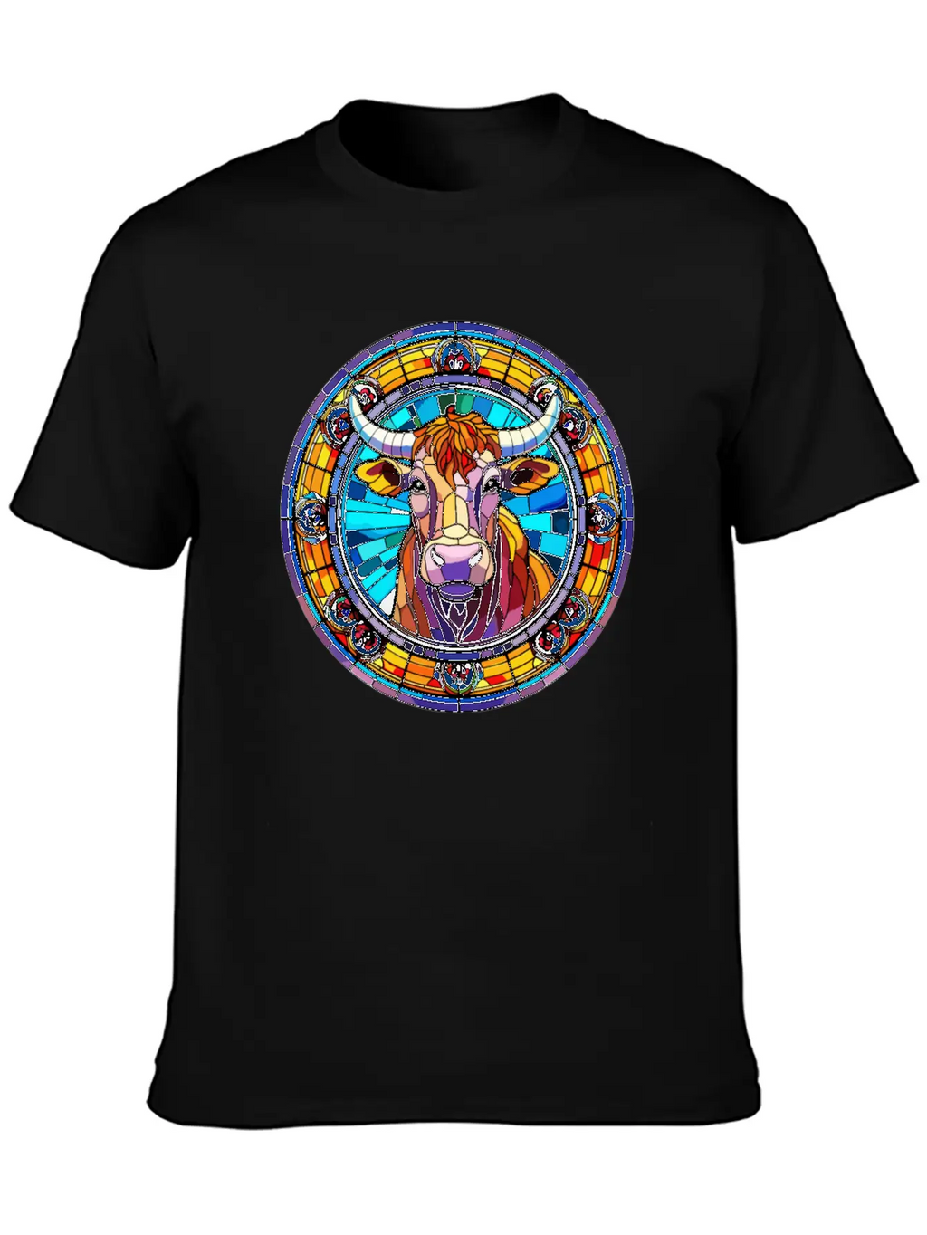 Unique Cow Art Design - Stained Glass Art Relaxed Everyday Tee – Lightweight And Durable Cotton