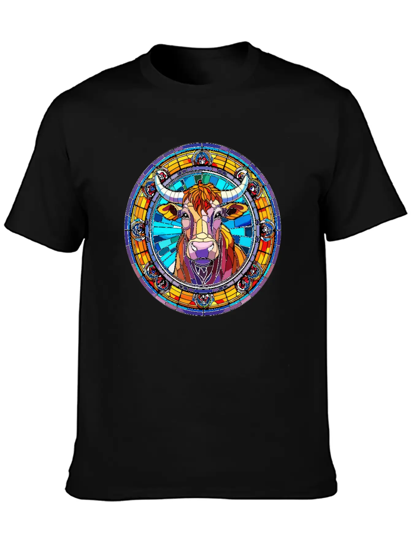 Unique Cow Art Design - Stained Glass Art Relaxed Everyday Tee – Lightweight And Durable Cotton