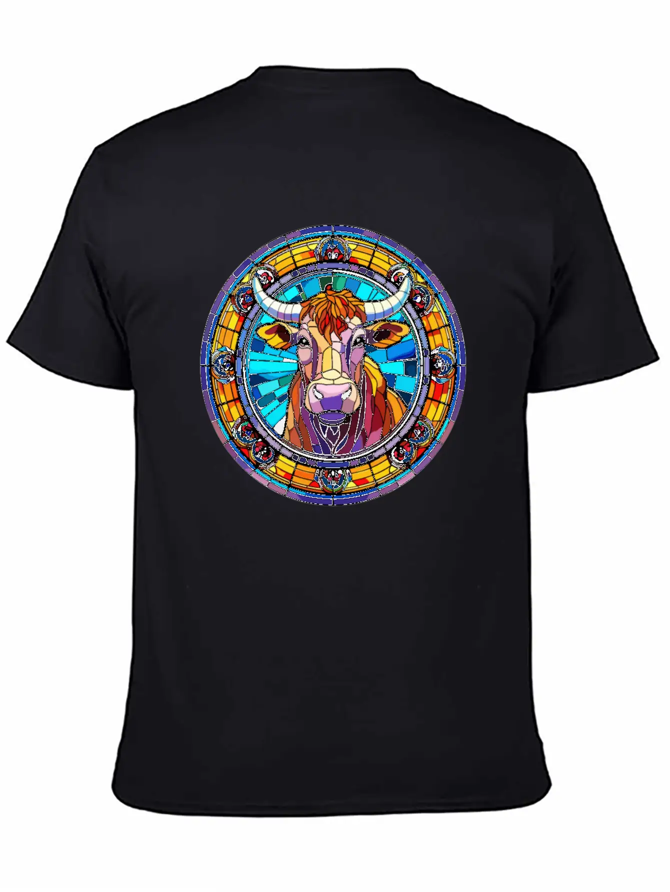 Unique Cow Art Design - Stained Glass Art Relaxed Everyday Tee – Lightweight And Durable Cotton