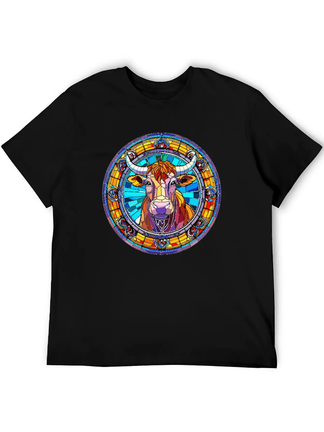 Unique Cow Art Design - Stained Glass Art Relaxed Everyday Tee – Lightweight And Durable Cotton