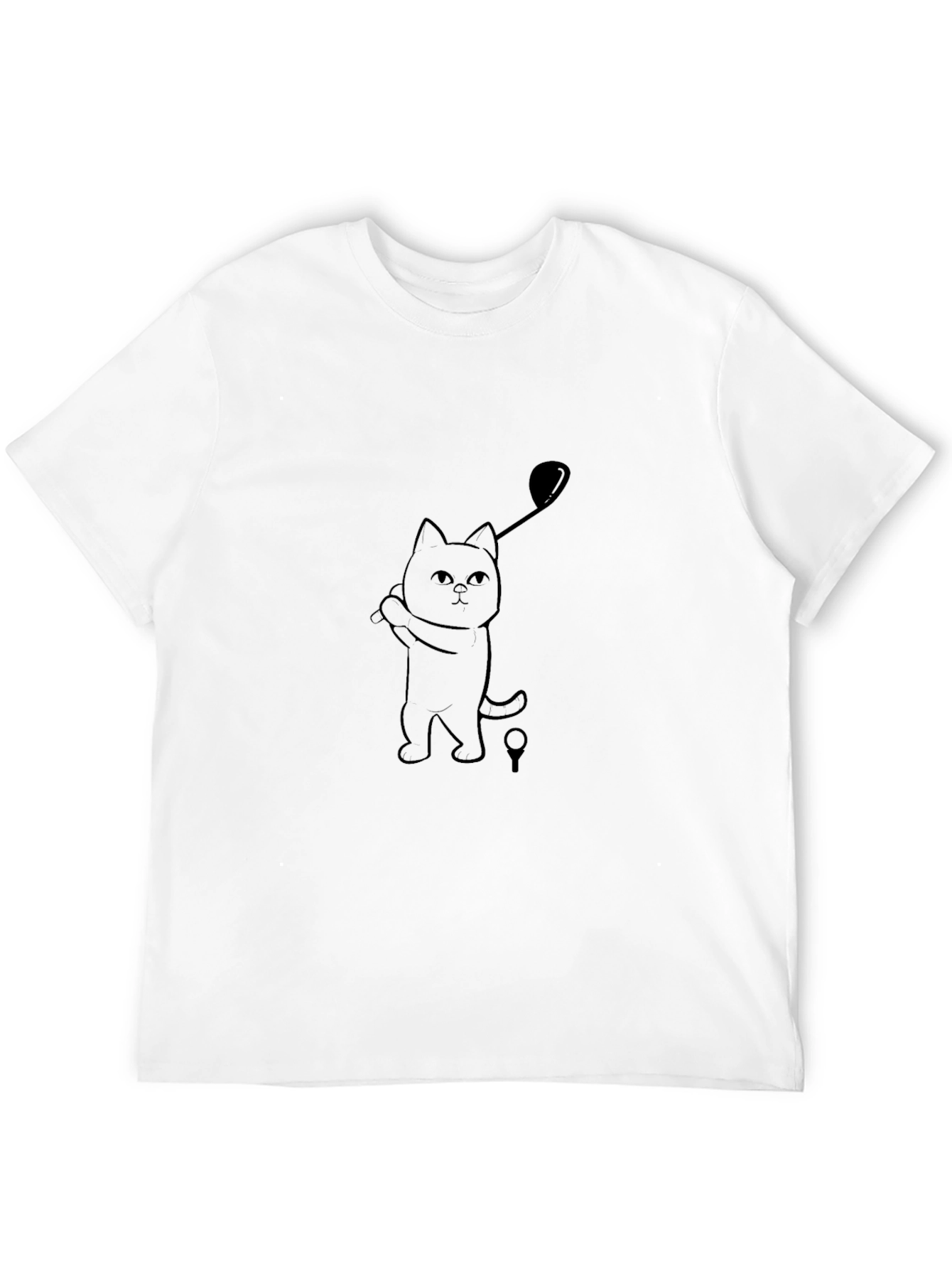 Golfing Cat Tee - Black Cotton T-Shirt