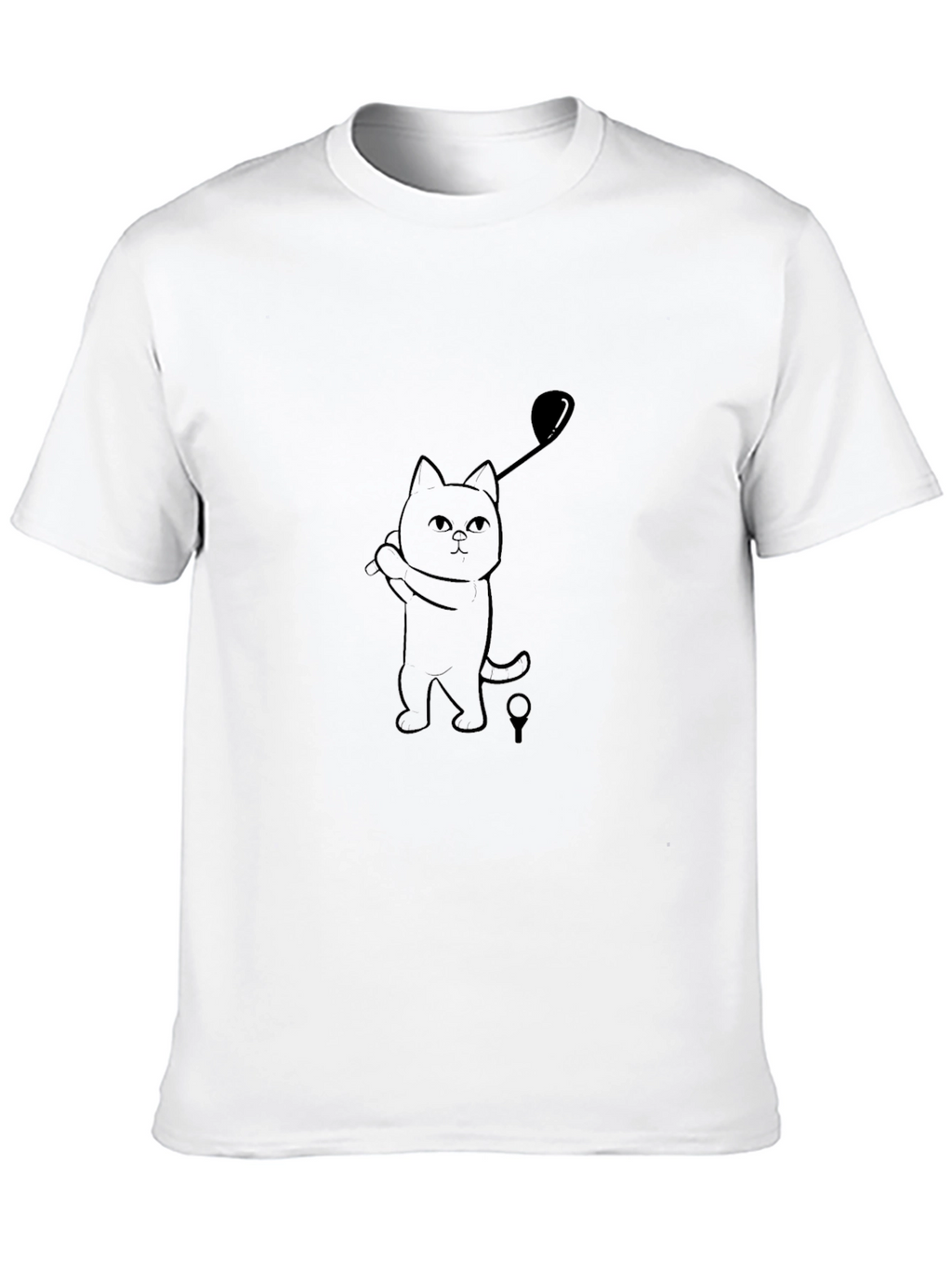 Golfing Cat Tee - Black Cotton T-Shirt