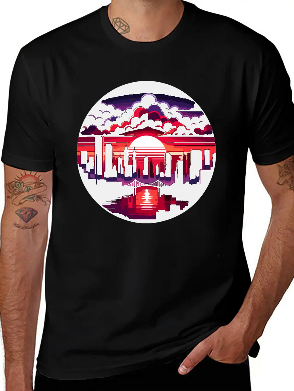 Urban Sunset: Cityscape In Silhouette Timeless Short Sleeve Tee – Comfy And Minimalist Design