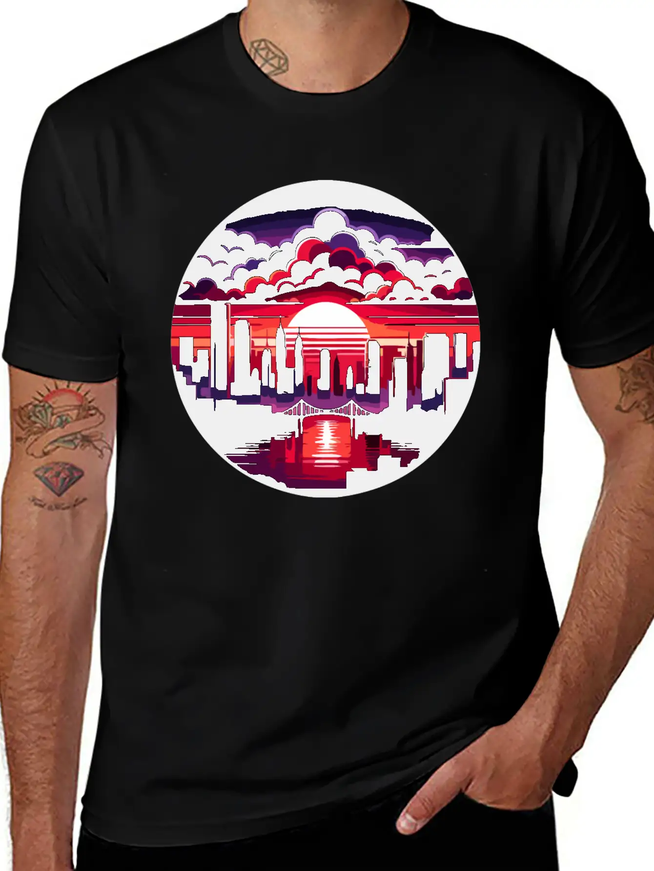 Urban Sunset: Cityscape In Silhouette Timeless Short Sleeve Tee – Comfy And Minimalist Design