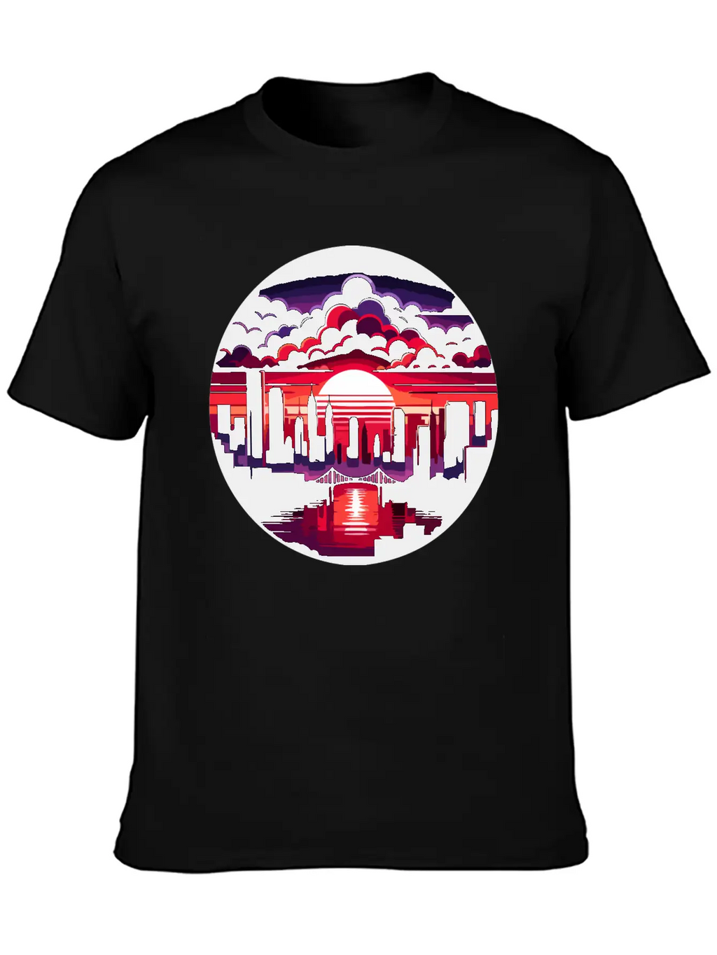 Urban Sunset: Cityscape In Silhouette Timeless Short Sleeve Tee – Comfy And Minimalist Design