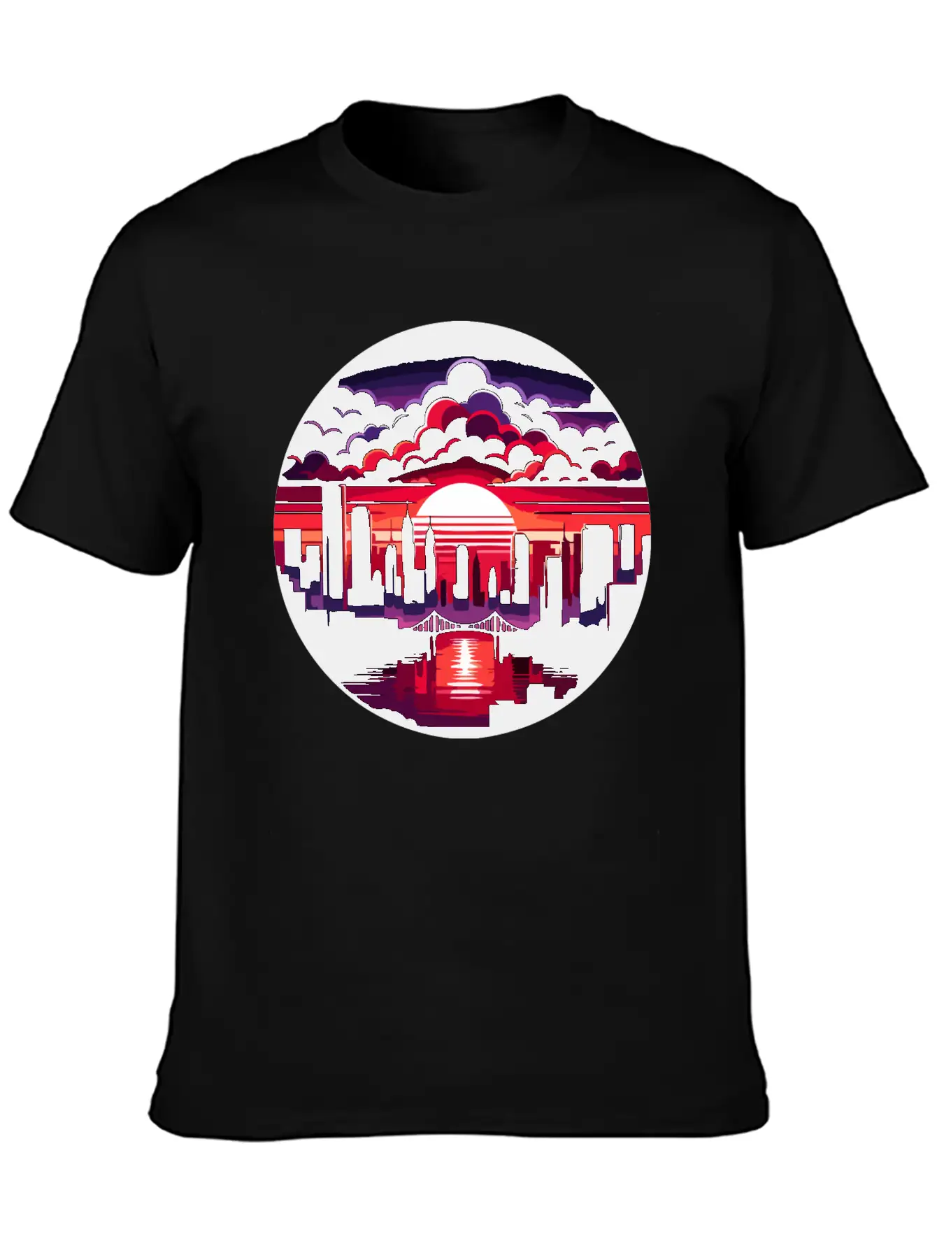 Urban Sunset: Cityscape In Silhouette Timeless Short Sleeve Tee – Comfy And Minimalist Design