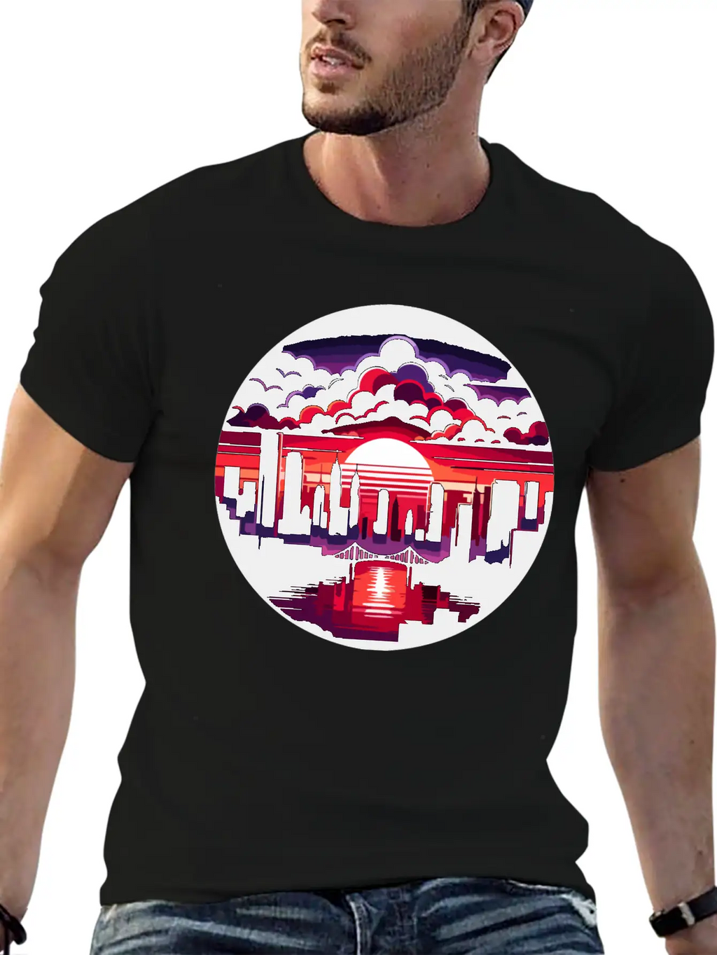 Urban Sunset: Cityscape In Silhouette Timeless Short Sleeve Tee – Comfy And Minimalist Design