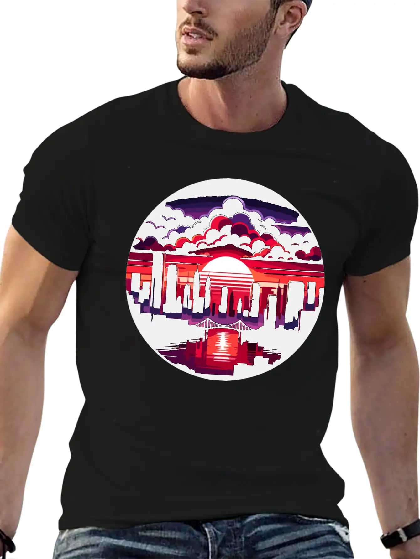 Urban Sunset: Cityscape In Silhouette Timeless Short Sleeve Tee – Comfy And Minimalist Design