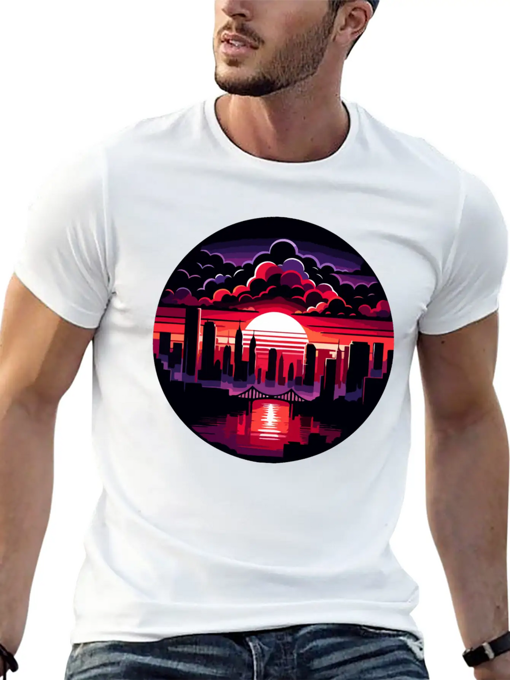 Urban Sunset: Cityscape In Silhouette Timeless Short Sleeve Tee – Comfy And Minimalist Design