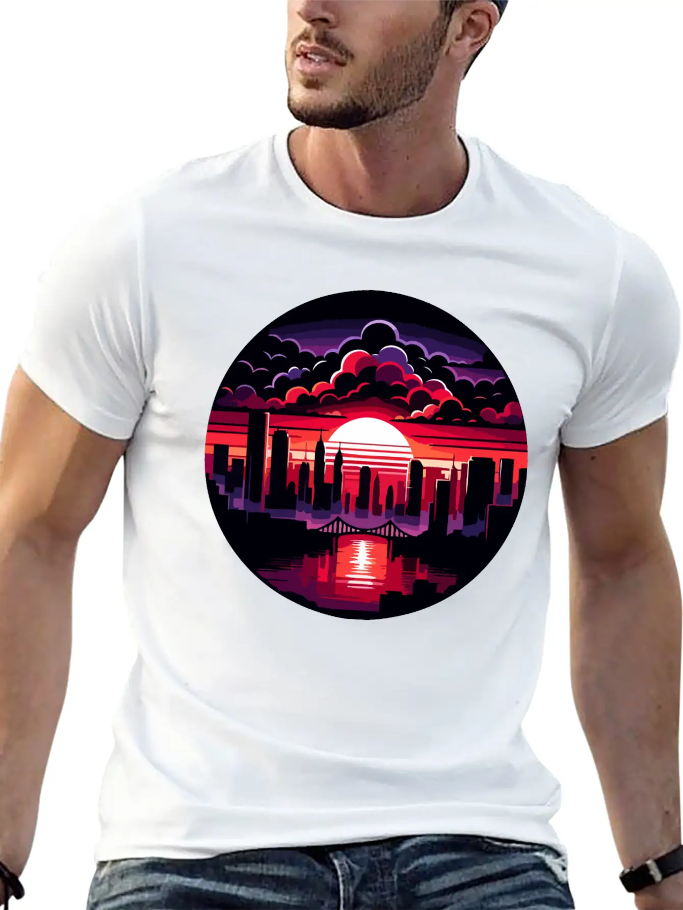 Urban Sunset: Cityscape In Silhouette Timeless Short Sleeve Tee – Comfy And Minimalist Design
