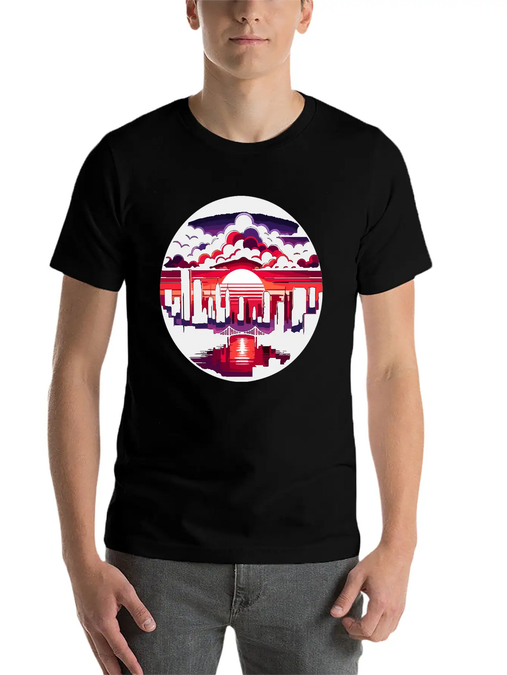 Urban Sunset: Cityscape In Silhouette Timeless Short Sleeve Tee – Comfy And Minimalist Design