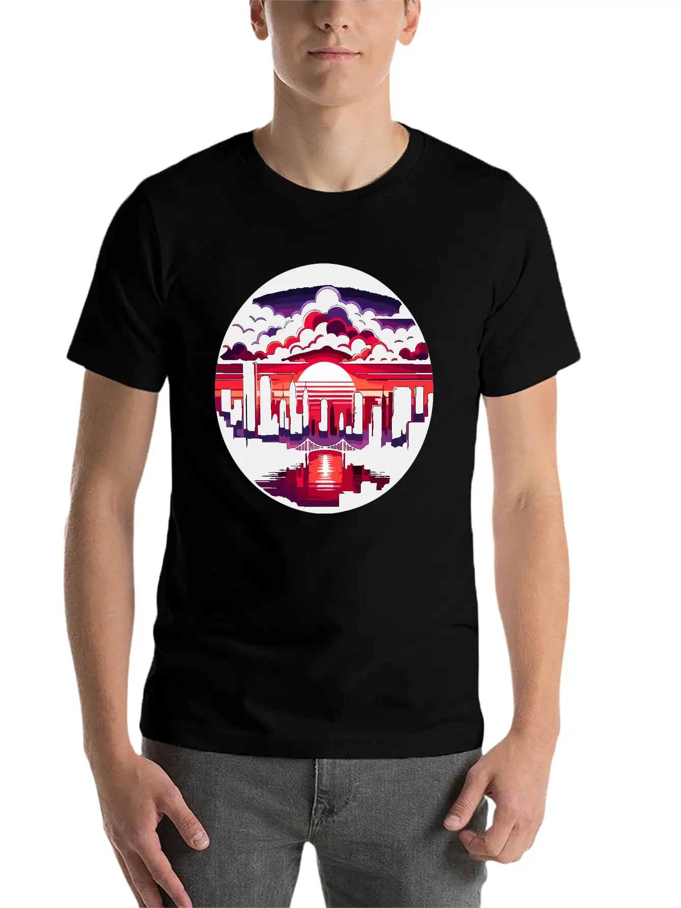 Urban Sunset: Cityscape In Silhouette Timeless Short Sleeve Tee – Comfy And Minimalist Design