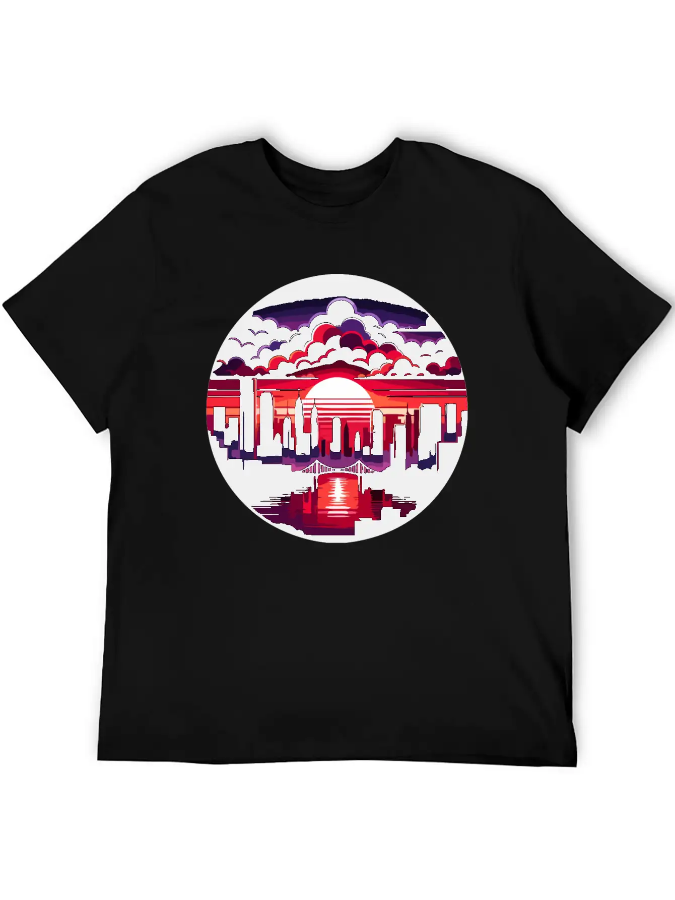Urban Sunset: Cityscape In Silhouette Timeless Short Sleeve Tee – Comfy And Minimalist Design