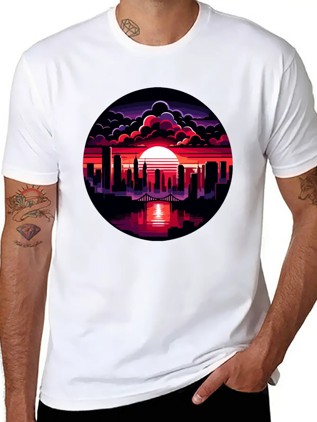 Urban Sunset: Cityscape In Silhouette Timeless Short Sleeve Tee – Comfy And Minimalist Design
