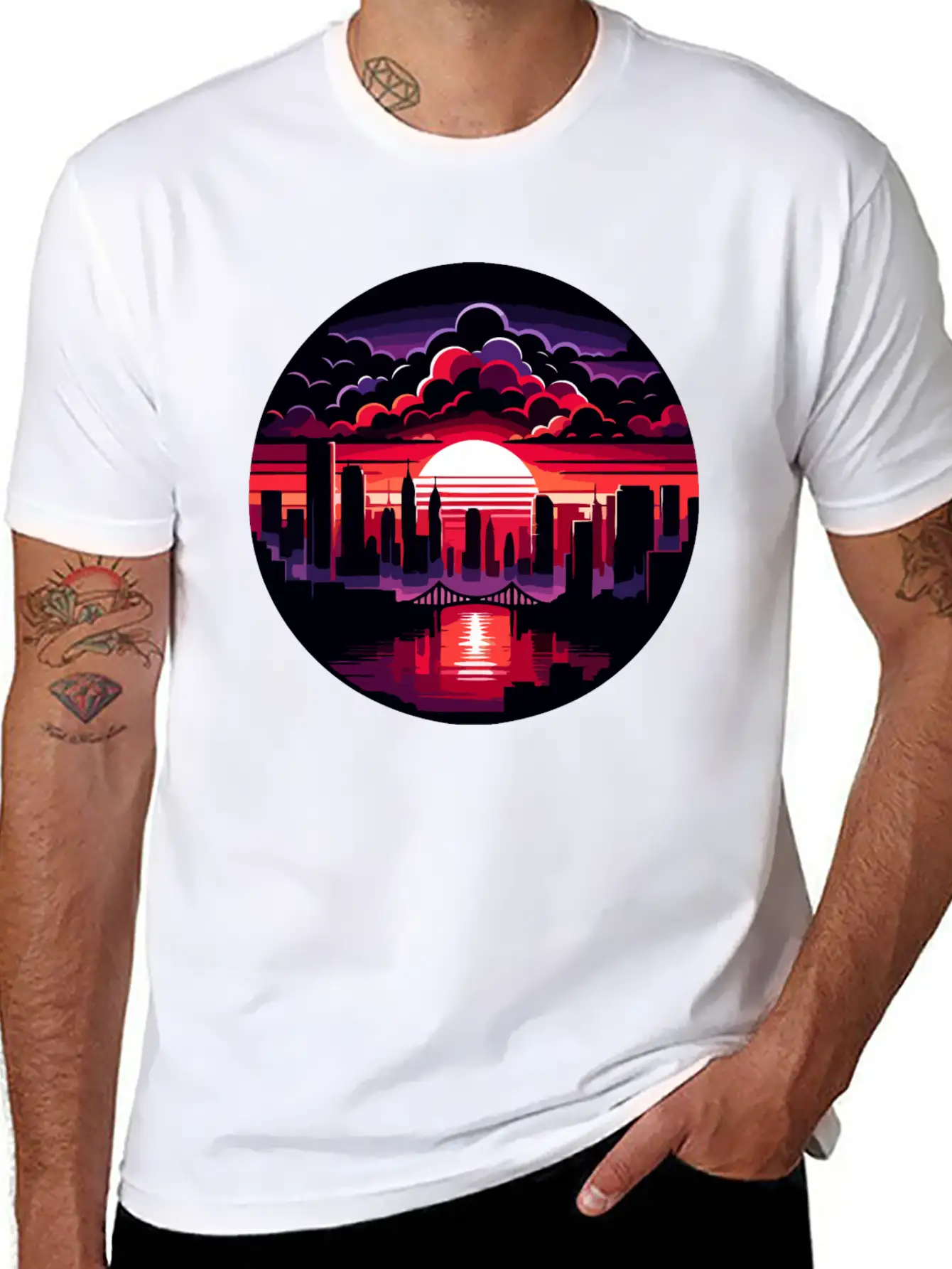 Urban Sunset: Cityscape In Silhouette Timeless Short Sleeve Tee – Comfy And Minimalist Design