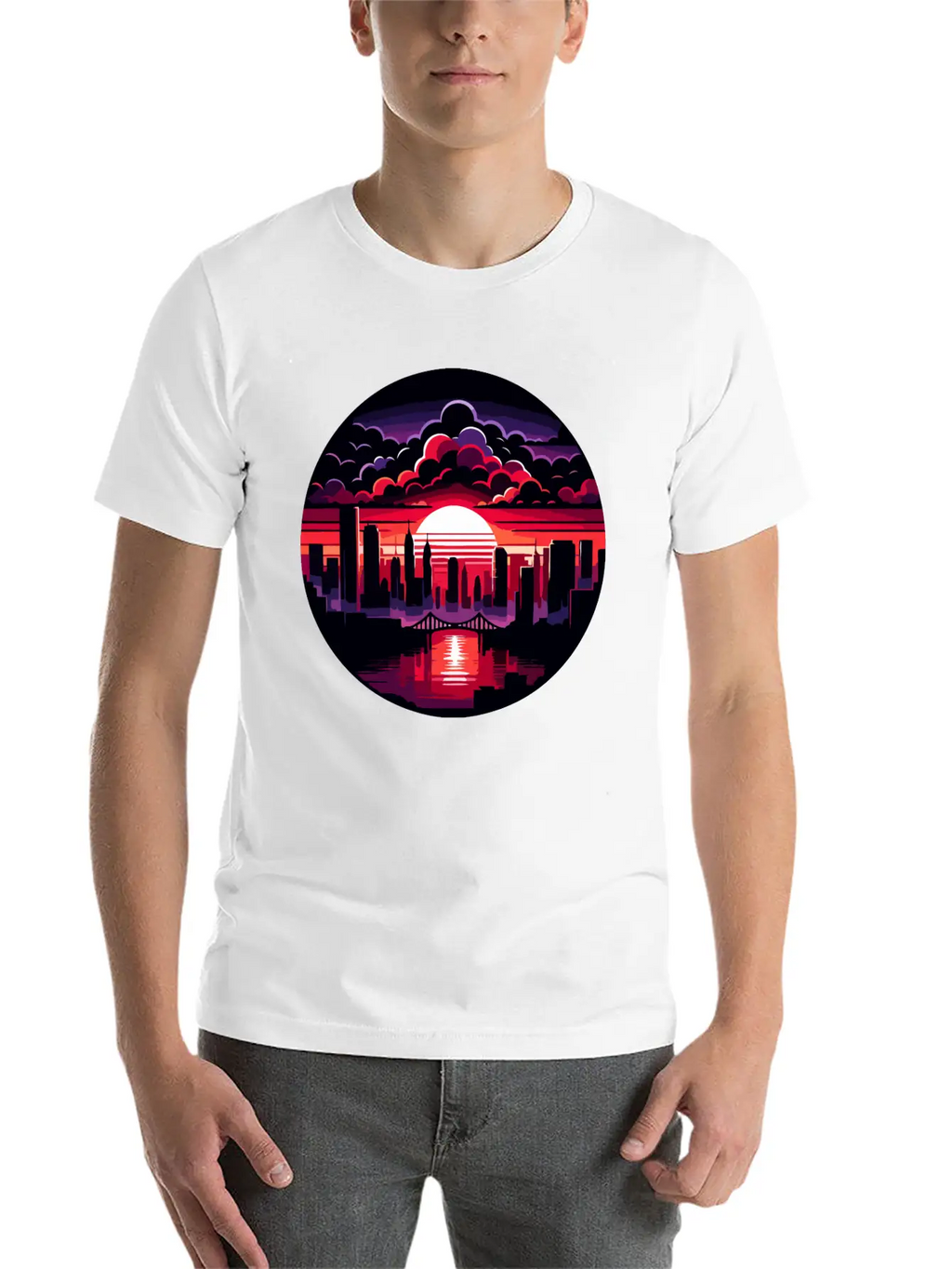 Urban Sunset: Cityscape In Silhouette Timeless Short Sleeve Tee – Comfy And Minimalist Design
