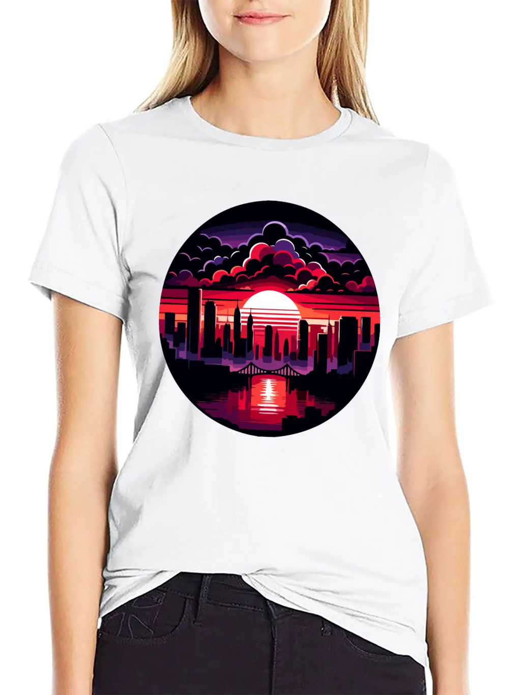 Urban Sunset: Cityscape In Silhouette Timeless Short Sleeve Tee – Comfy And Minimalist Design