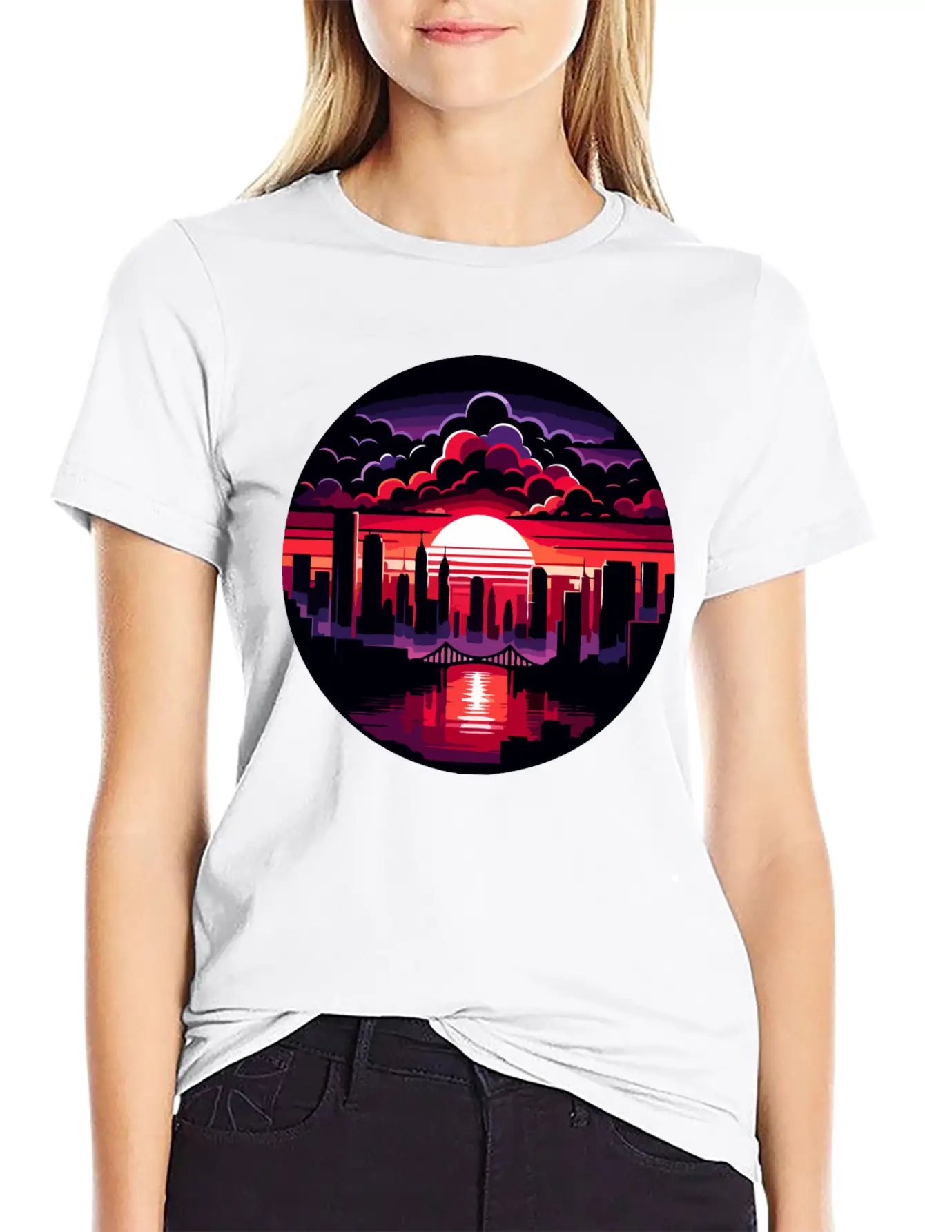 Urban Sunset: Cityscape In Silhouette Timeless Short Sleeve Tee – Comfy And Minimalist Design