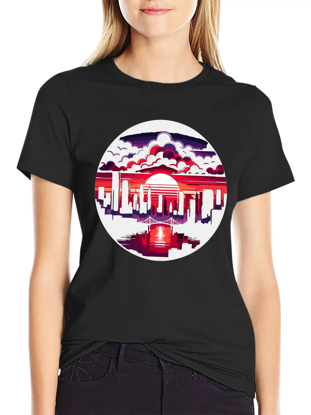 Urban Sunset: Cityscape In Silhouette Timeless Short Sleeve Tee – Comfy And Minimalist Design