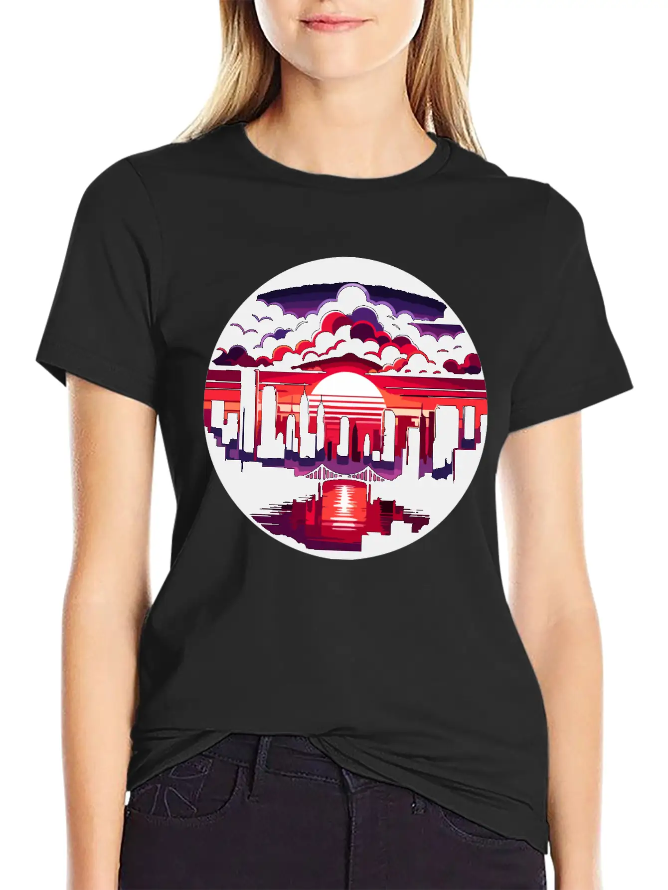 Urban Sunset: Cityscape In Silhouette Timeless Short Sleeve Tee – Comfy And Minimalist Design
