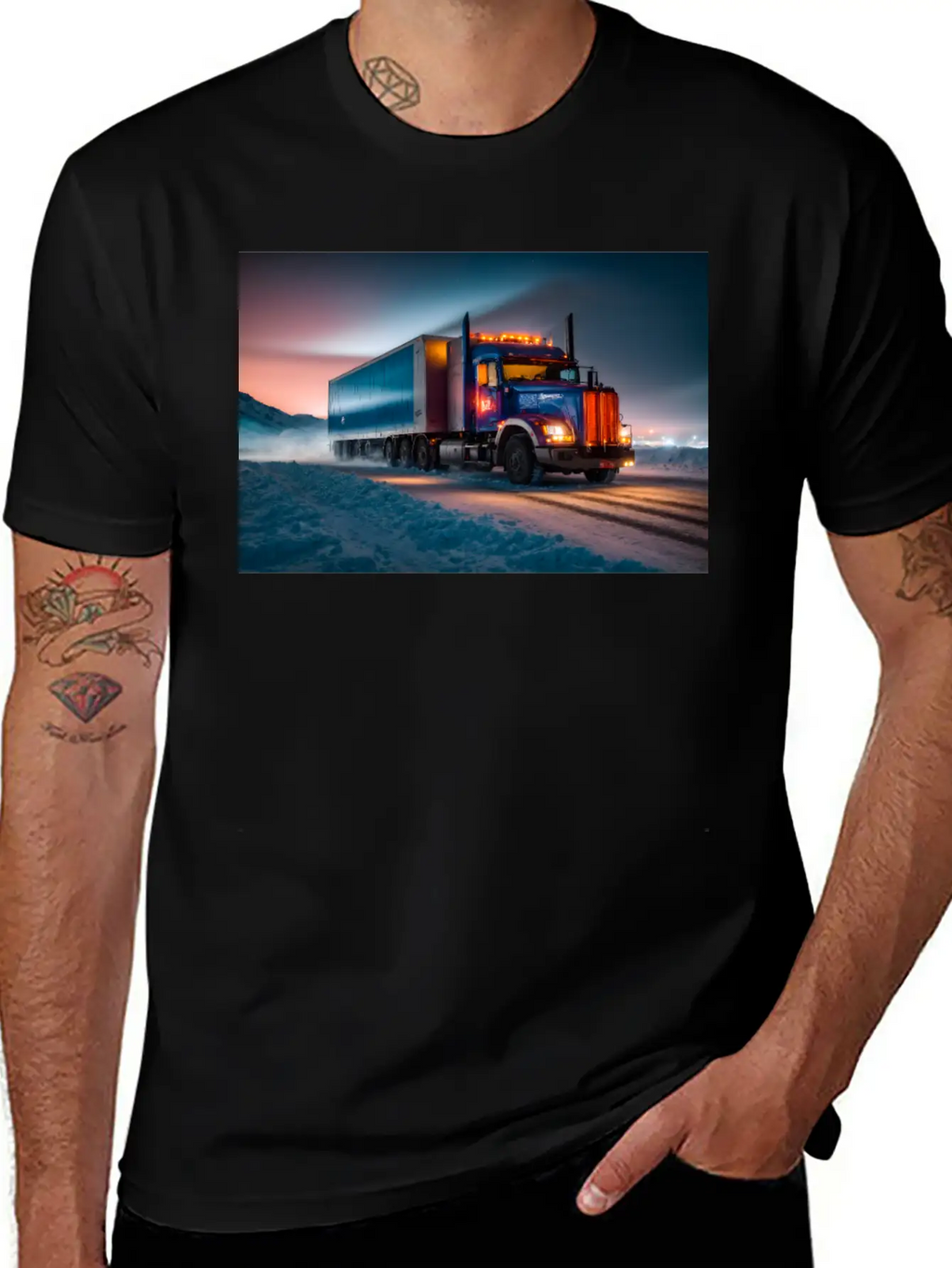 US Truck Illuminated On Icy Road Essential Cotton Tee For Daily Outfits – Unisex Style